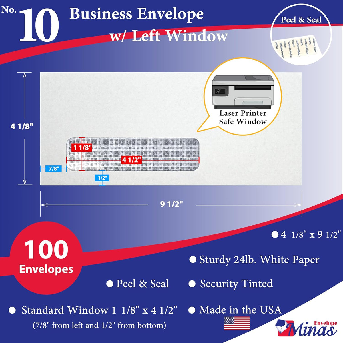 100 Minas Envelope - #10 Business Envelope, 4 1/8 X 9 1/2