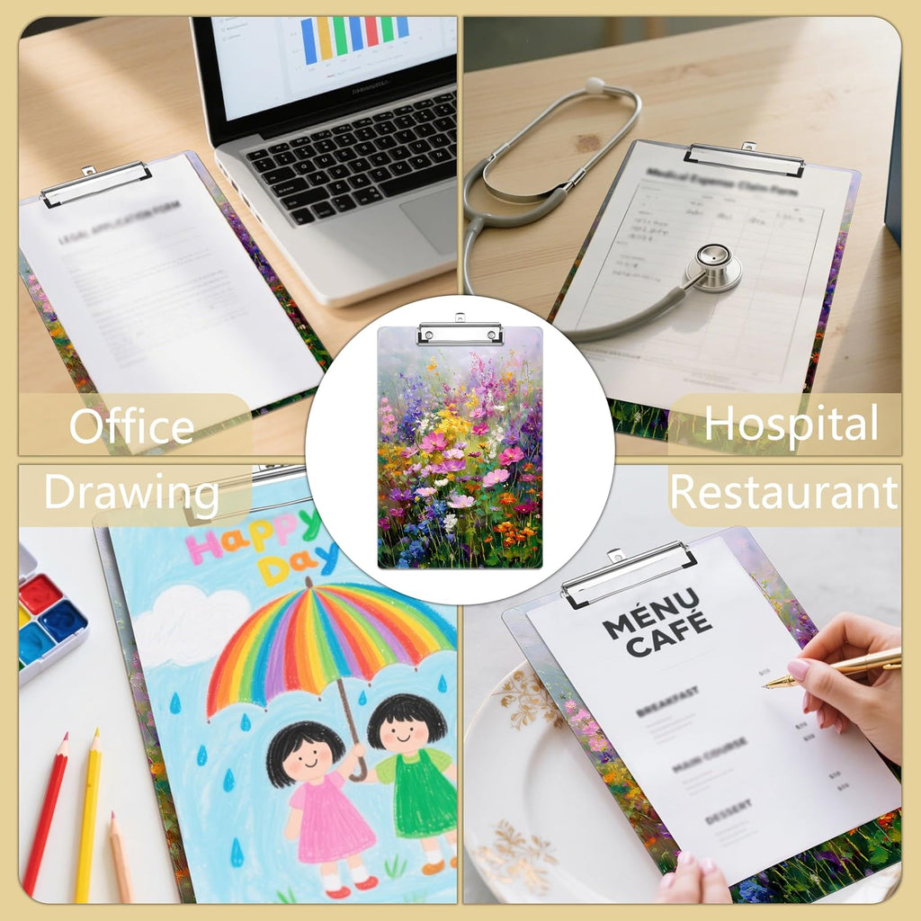 Floral Plastic Clipboards,Decorative Plastic Acrylic Clipboard for Teacher Social Worker