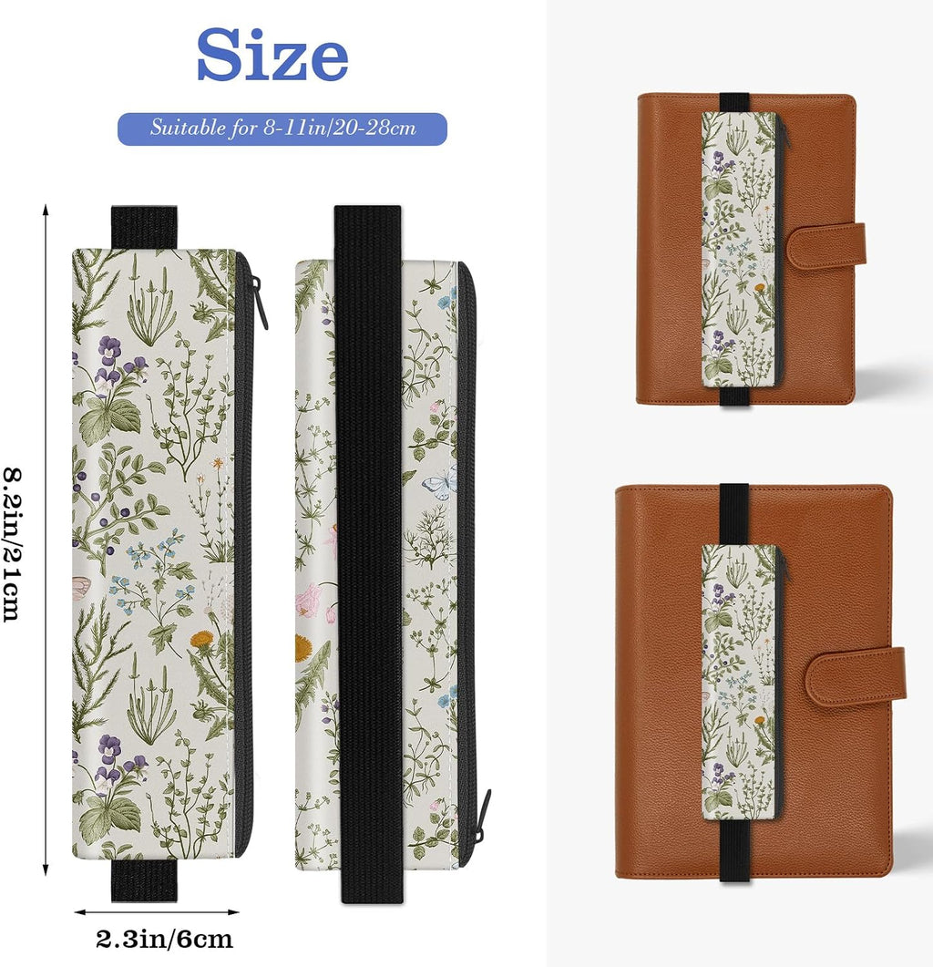 4 Pack Elastic Pen Holder for Notebook, Prints Pen Pouch with Elastic Band and Zipper