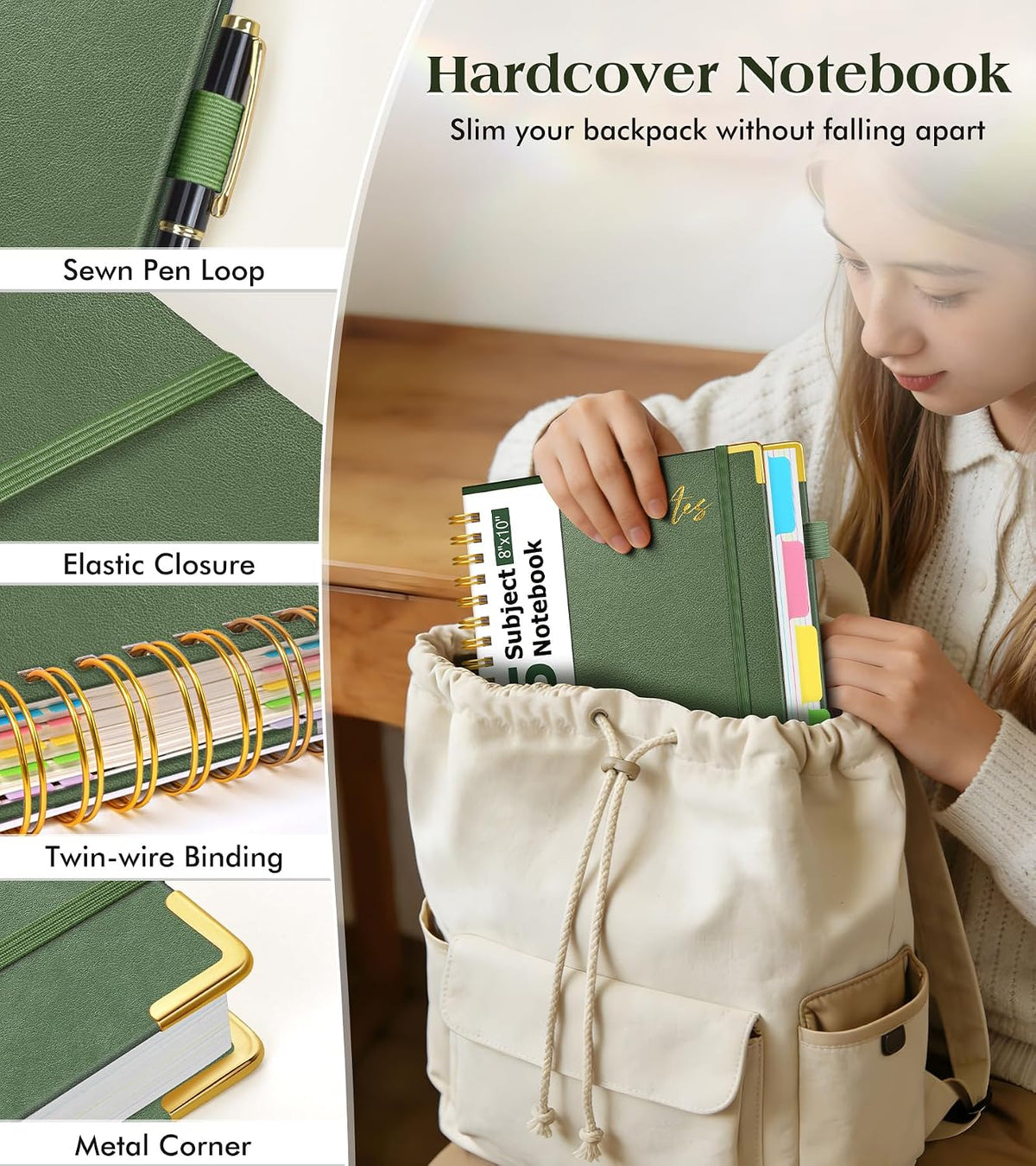 5 Subject Spiral Notebook Journal with Removable Dividers Tabs