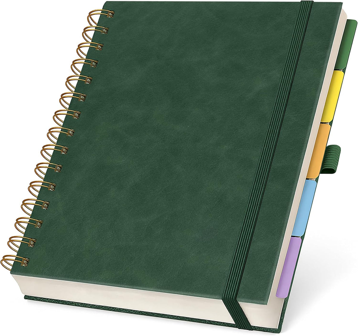 Hardcover Lined Spiral Notebook with Removable Dividers Leather Bound Green
