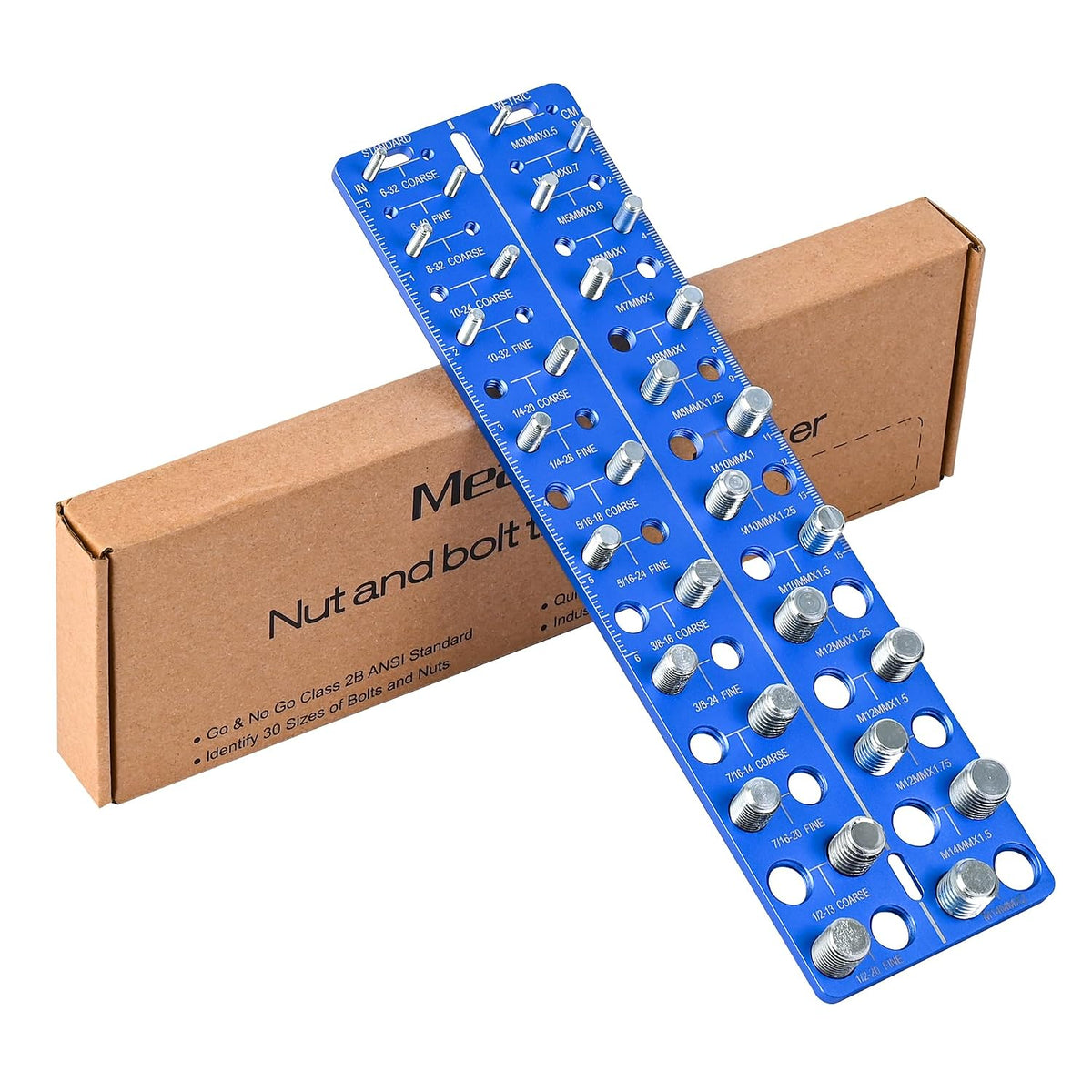30-in-1 Nut & Bolt Thread Checker – Standard & Metric Thread Gauge Tool with 15 SAE & 15