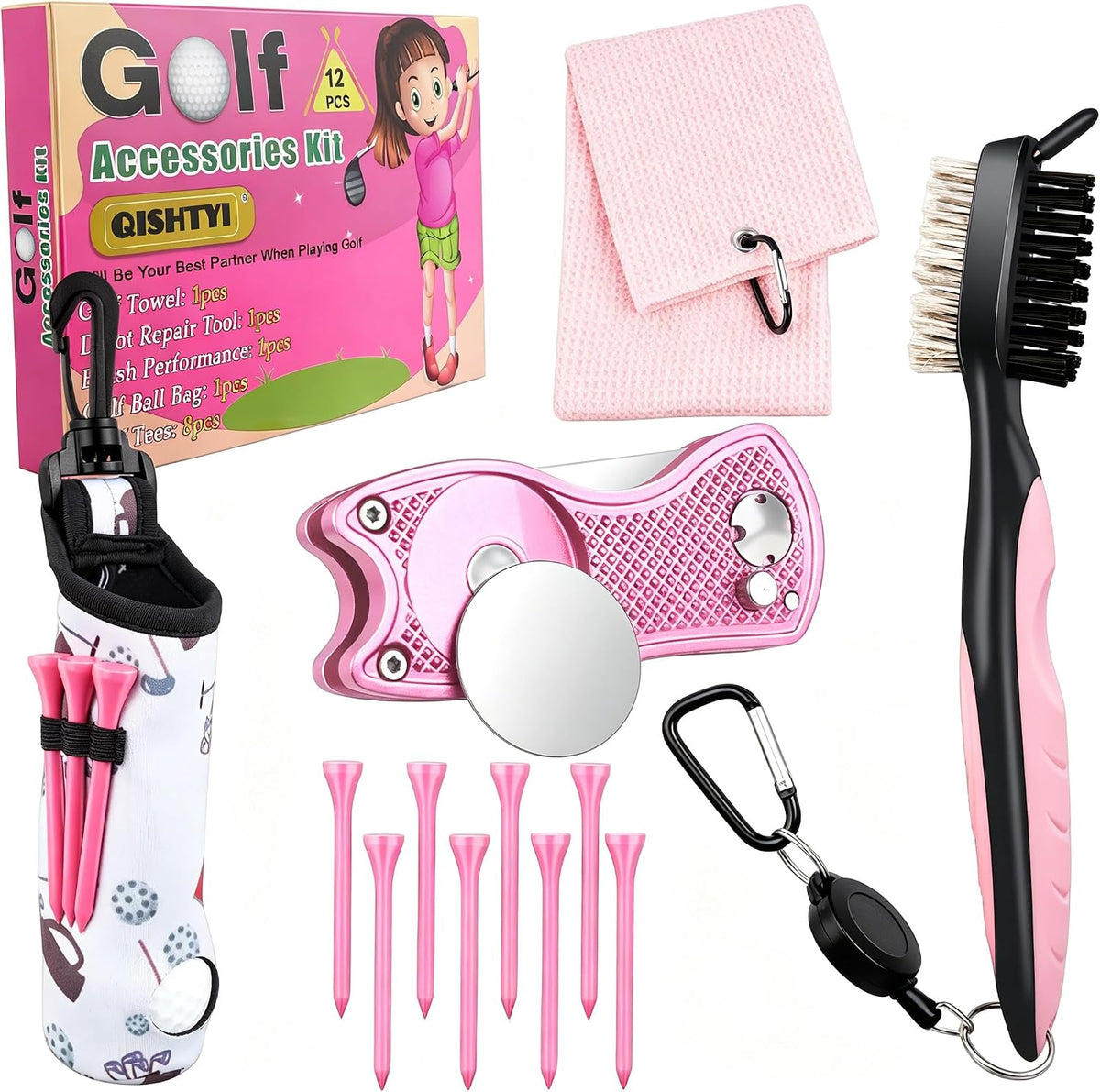 12Pcs Golf Accessories Kit Include Golf Ball Bag Golf Tees Golf Towel Golf Club Cleaner