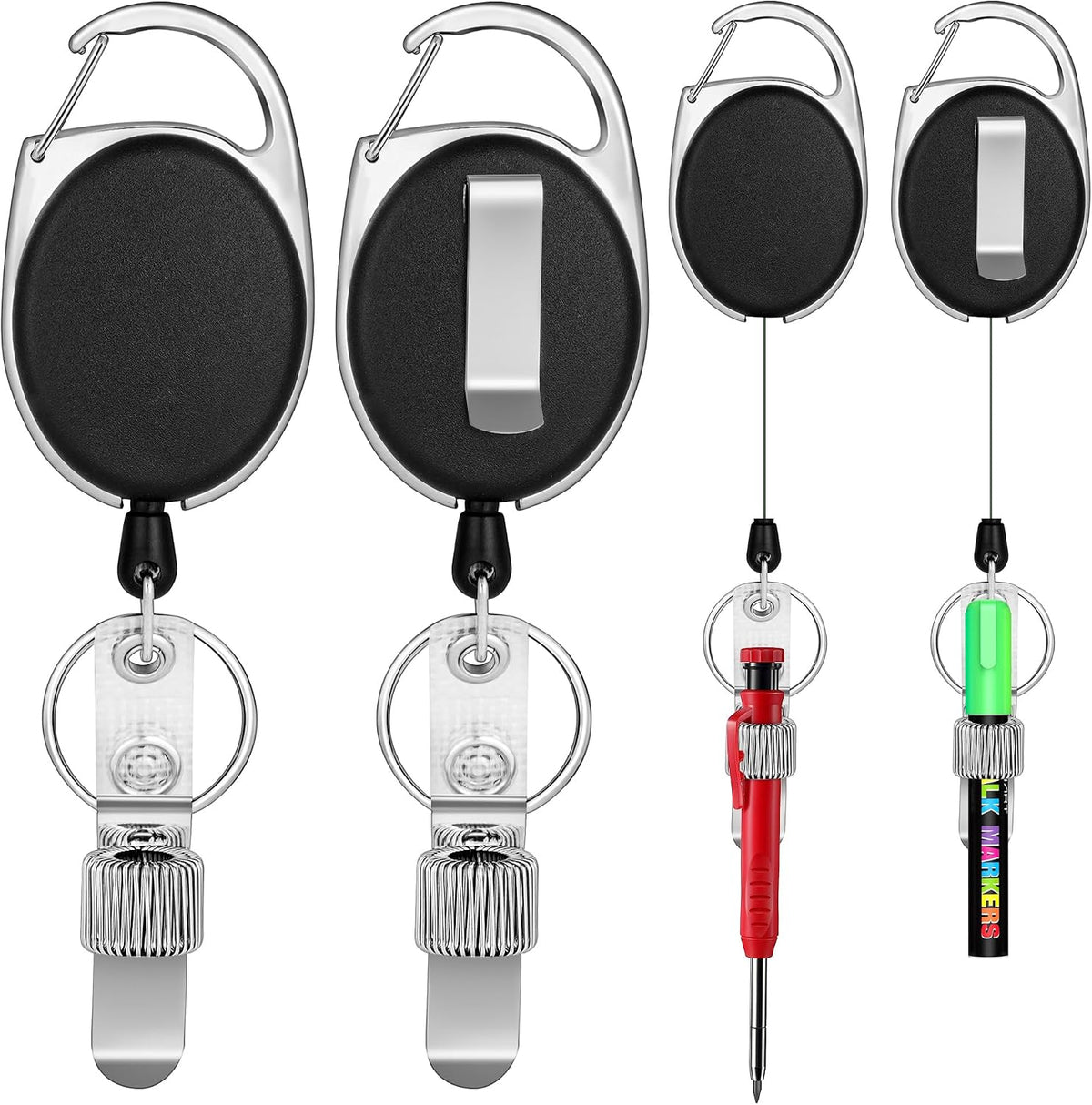4 Pack Retractable Pen Holder with 32 in Dyneema Cord and Metal Pen Clip