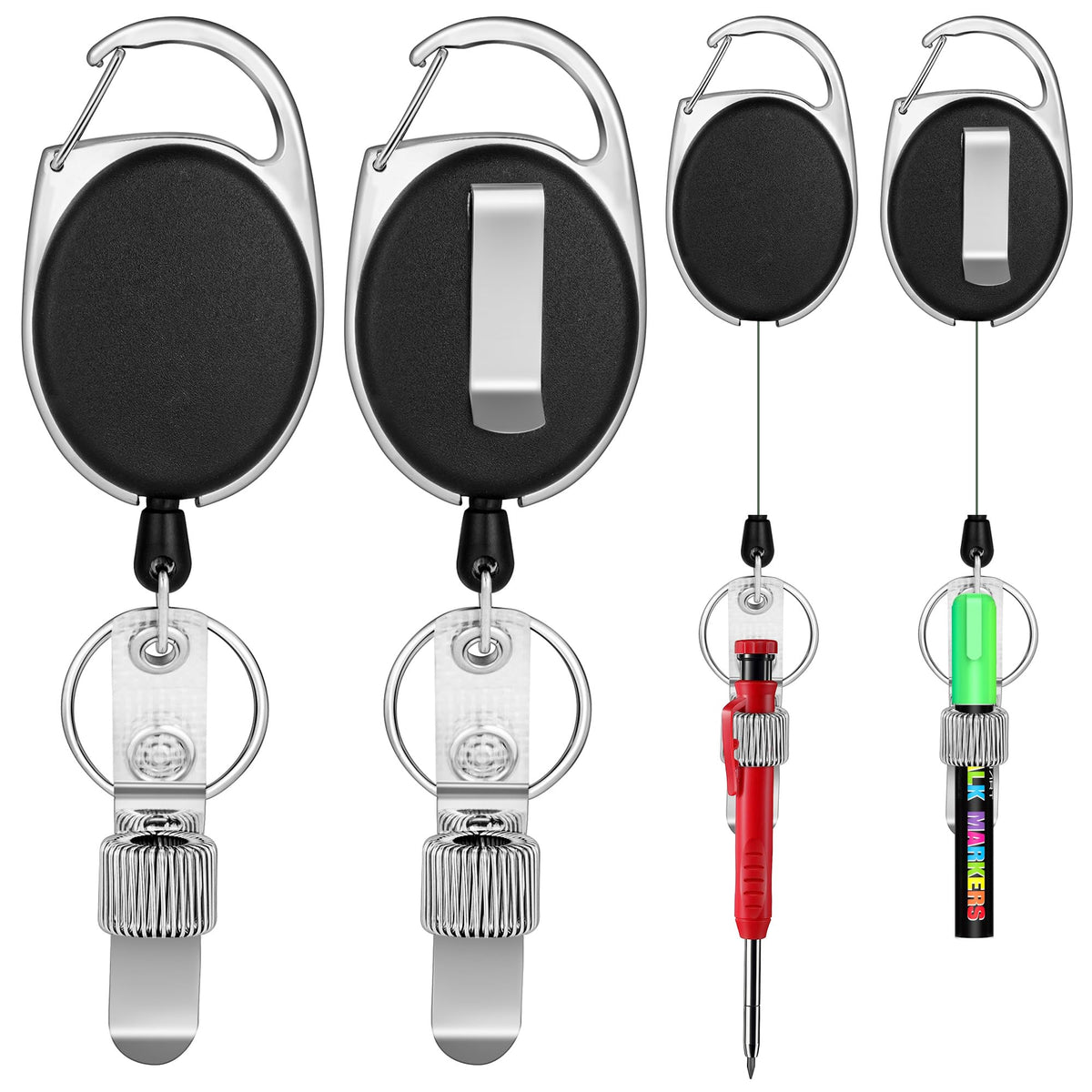 4 Pack Retractable Pen Holder with 32 in Dyneema Cord and Metal Pen Clip