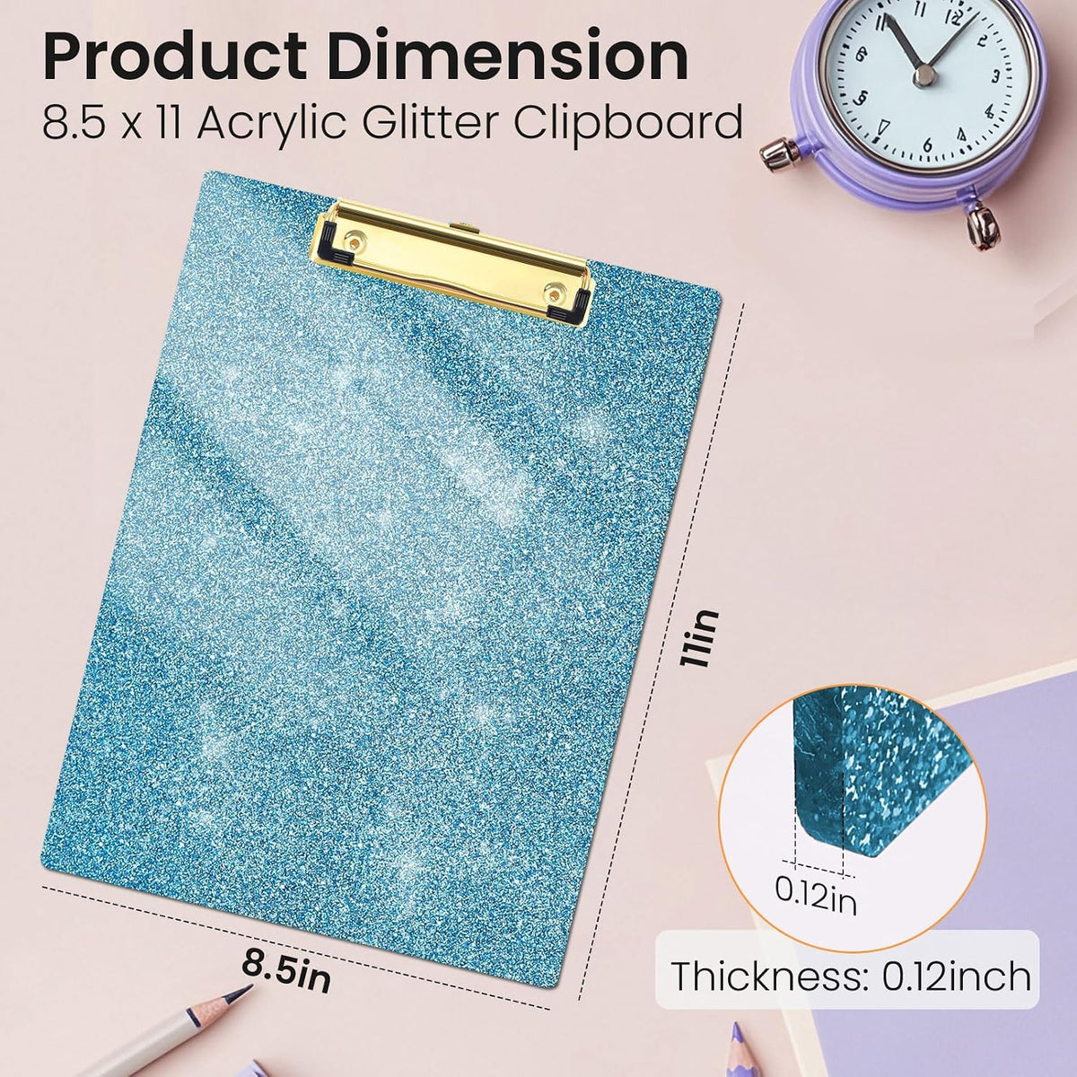 Acrylic Glitter Clipboard, 8.5 x 11 Sparkly Clip Board, Blue