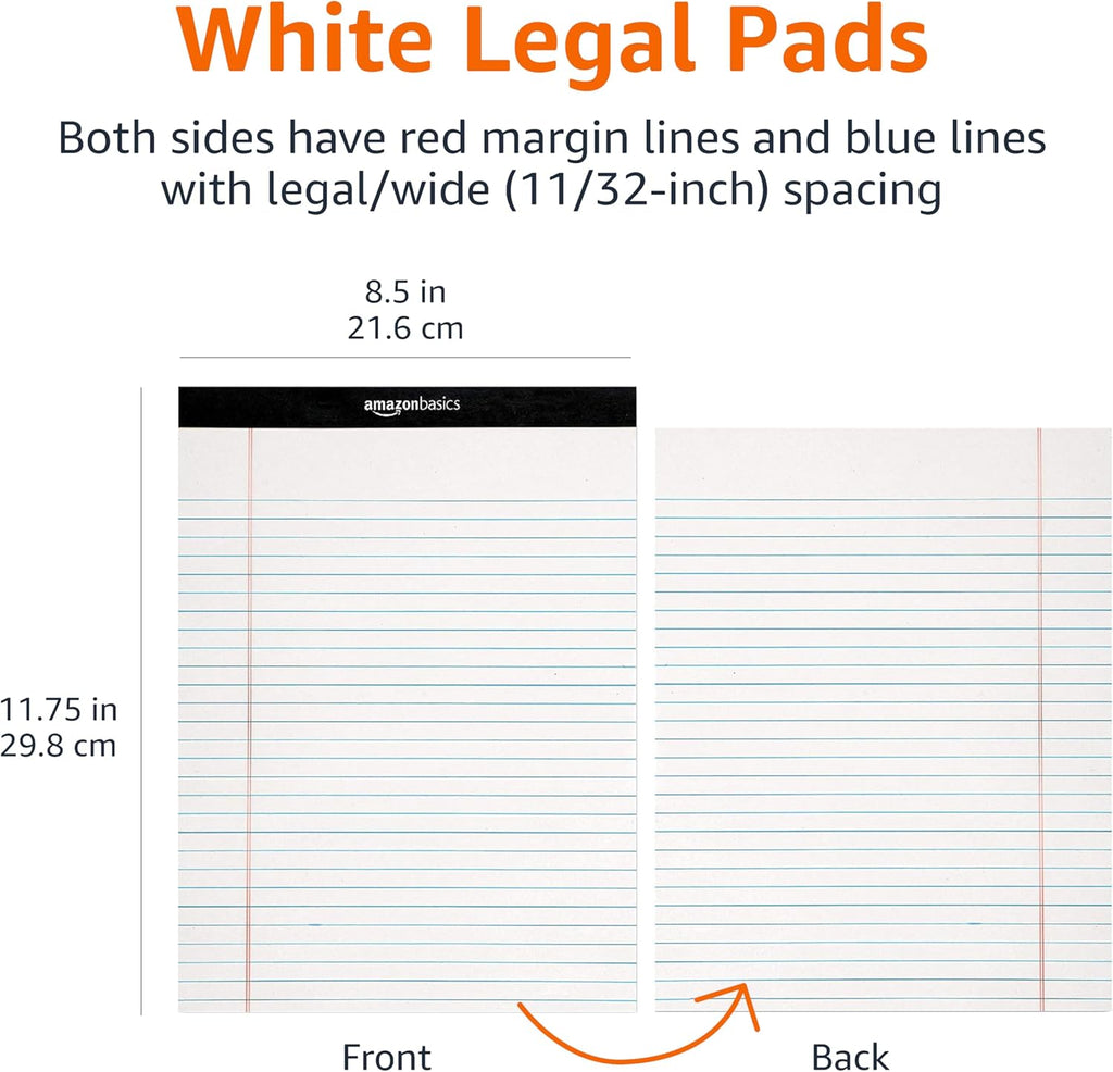 Amazon Basics Wide Ruled Lined Writing Note Pads for Office Supplies, 8.5" x 11.75"