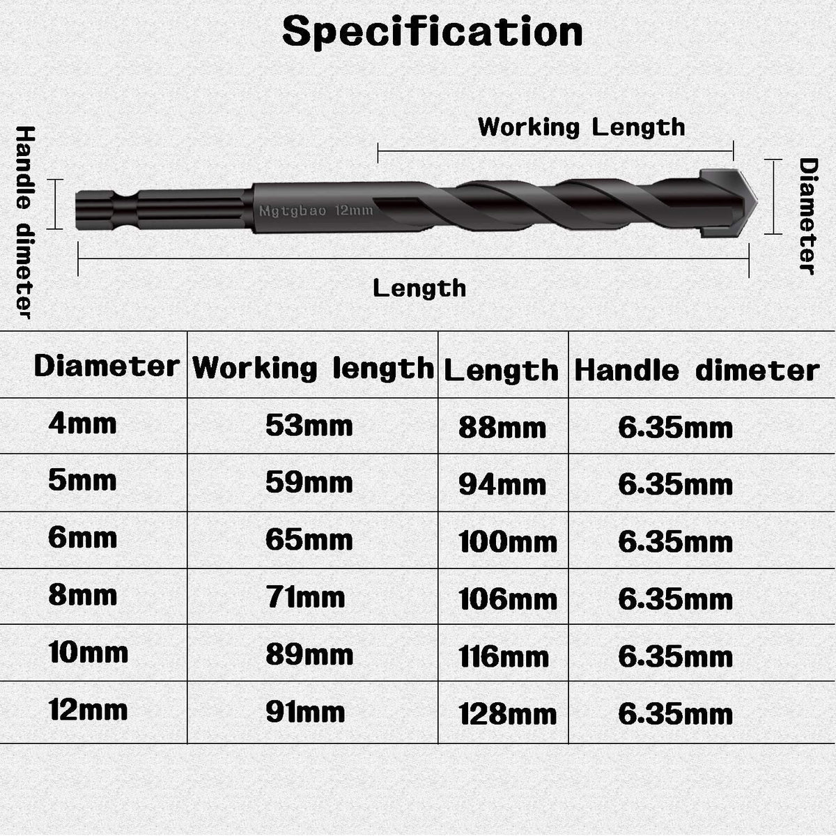 10PC 5MM Black Concrete Drill Bit Set, Mgtgbao Masonry Drill Bits for Tile,Brick
