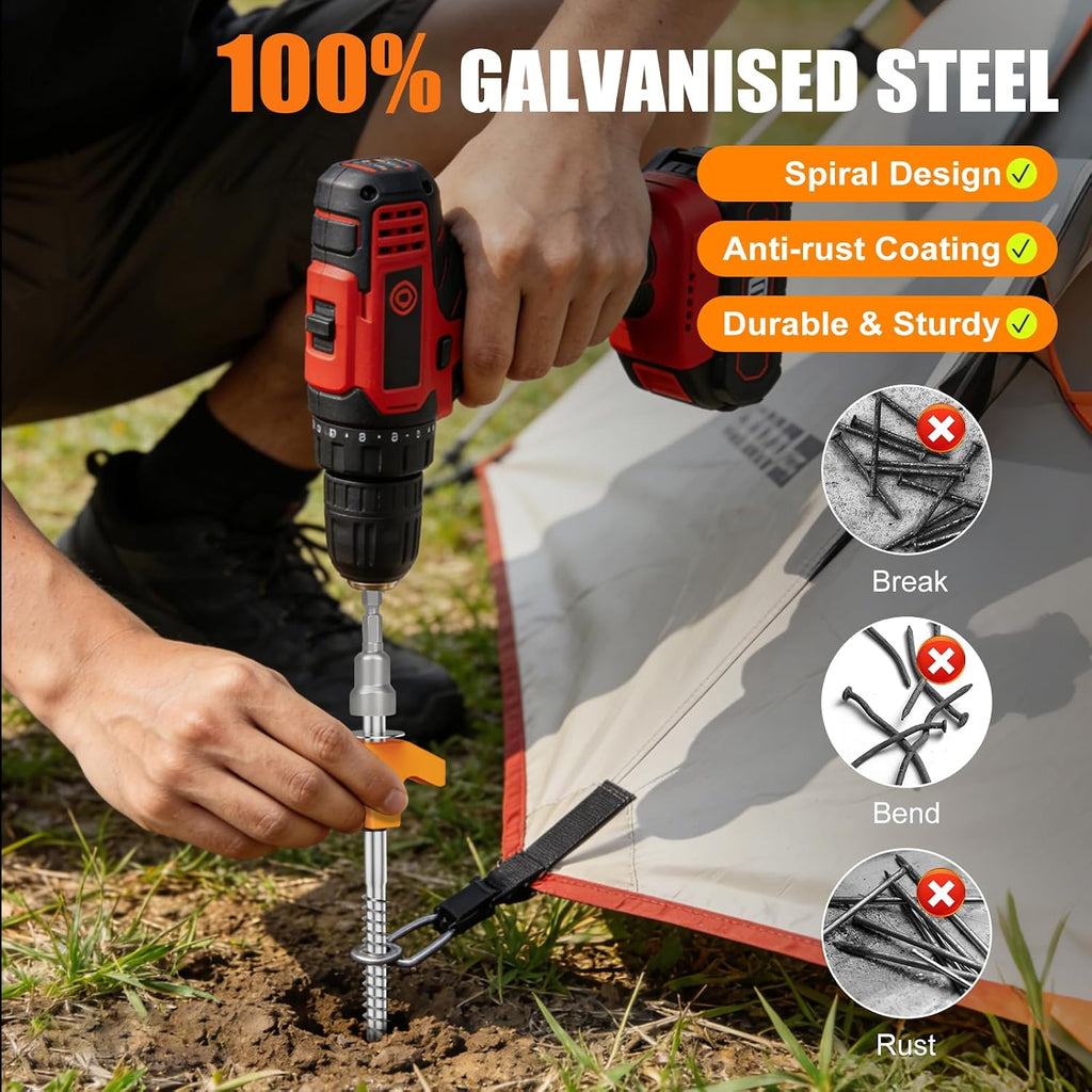 10 Pack 8 Inch Tent Stakes Heavy Duty, Screw in Tent Stakes with Storage Bag and Hex Head
