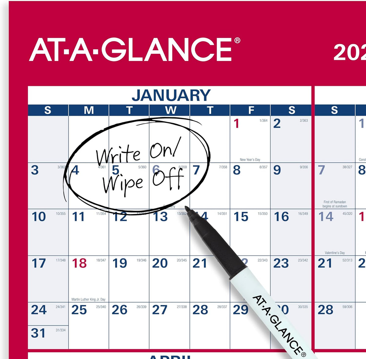 AT-A-GLANCE 2027 Erasable Calendar, Dry Erase Wall Planner, 12" x 16"