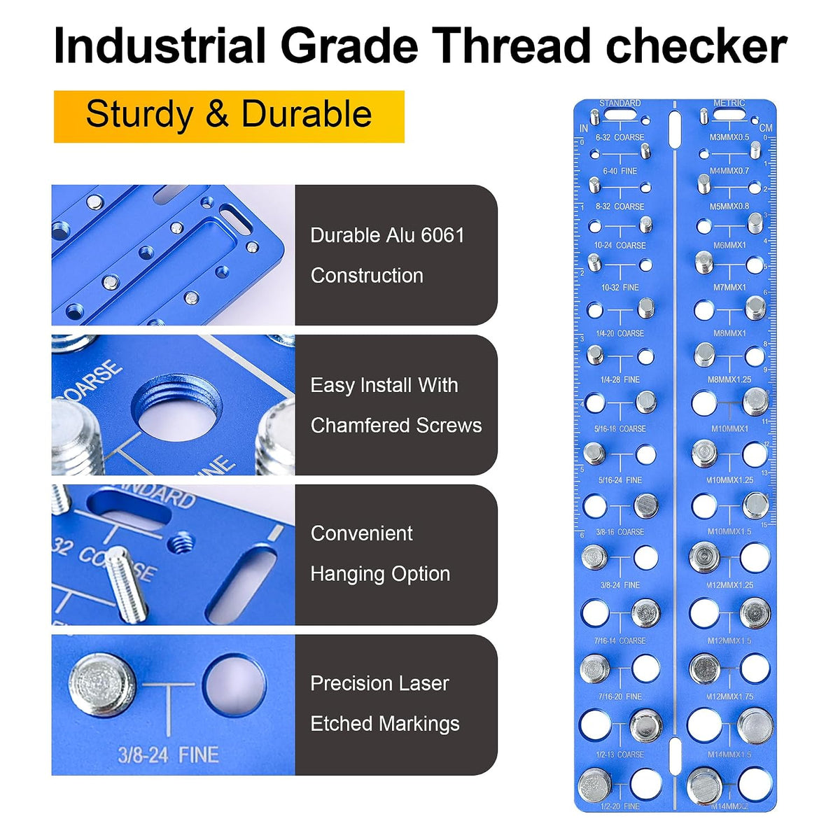 30-in-1 Nut & Bolt Thread Checker – Standard & Metric Thread Gauge Tool with 15 SAE & 15