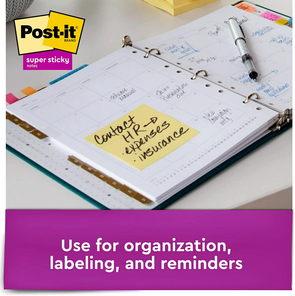 Post-it Super Sticky Notes, 12 Sticky Note Pads, 3 x 3 in., School Supplies
