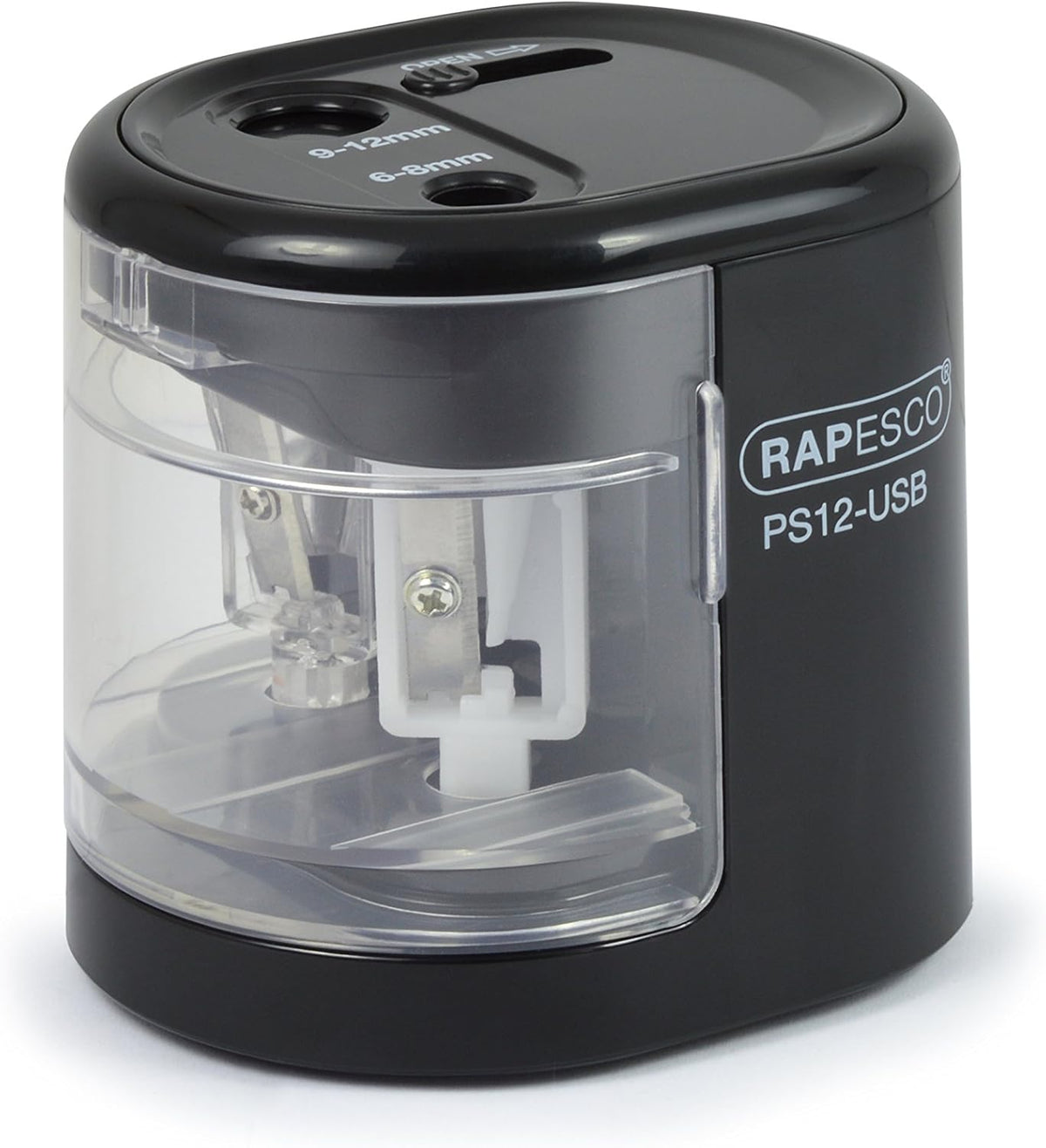 Rapesco 1449 PS12-USB Electric Pencil Sharpener, Dual Hole, Black