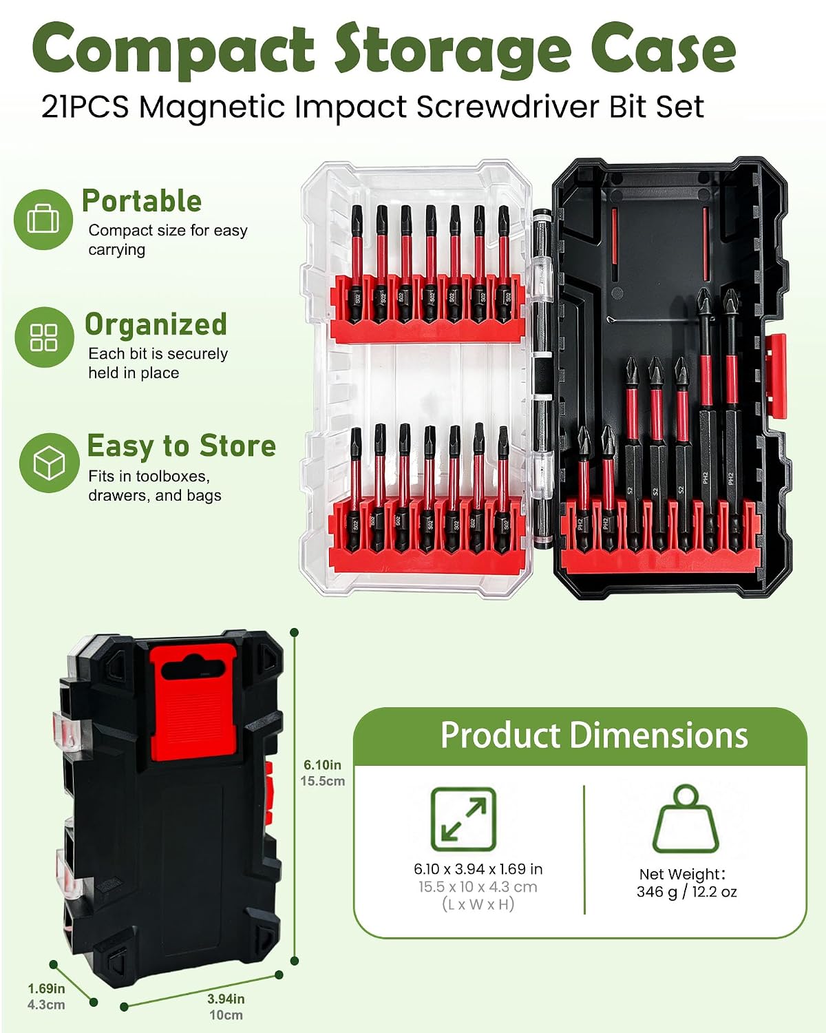 21pcs Drill Bits,2/3/4-Inch Magnetic Screwdriver Bit Set,Hex Drill Bit Set