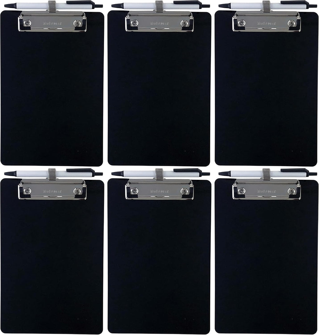 Trade Quest Black 6'' x 9'' Clipboards Pen Holder Pen Included (6-Pack)