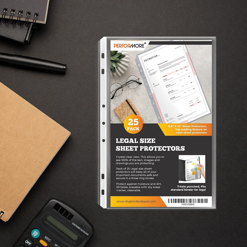 Legal Size Sheet Protectors 8.5x14 for 3 Ring Binder, 25 Pack Heavy Duty