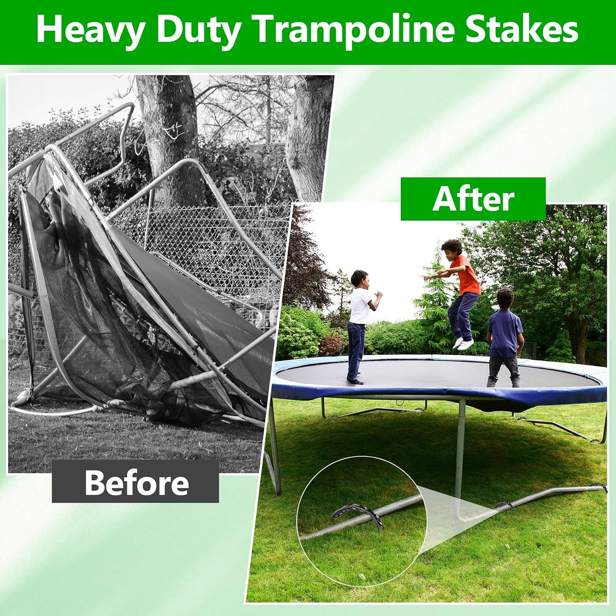 8 Pack Trampoline Stakes, Ground Stake, 12 Inches, U Shaped, Black