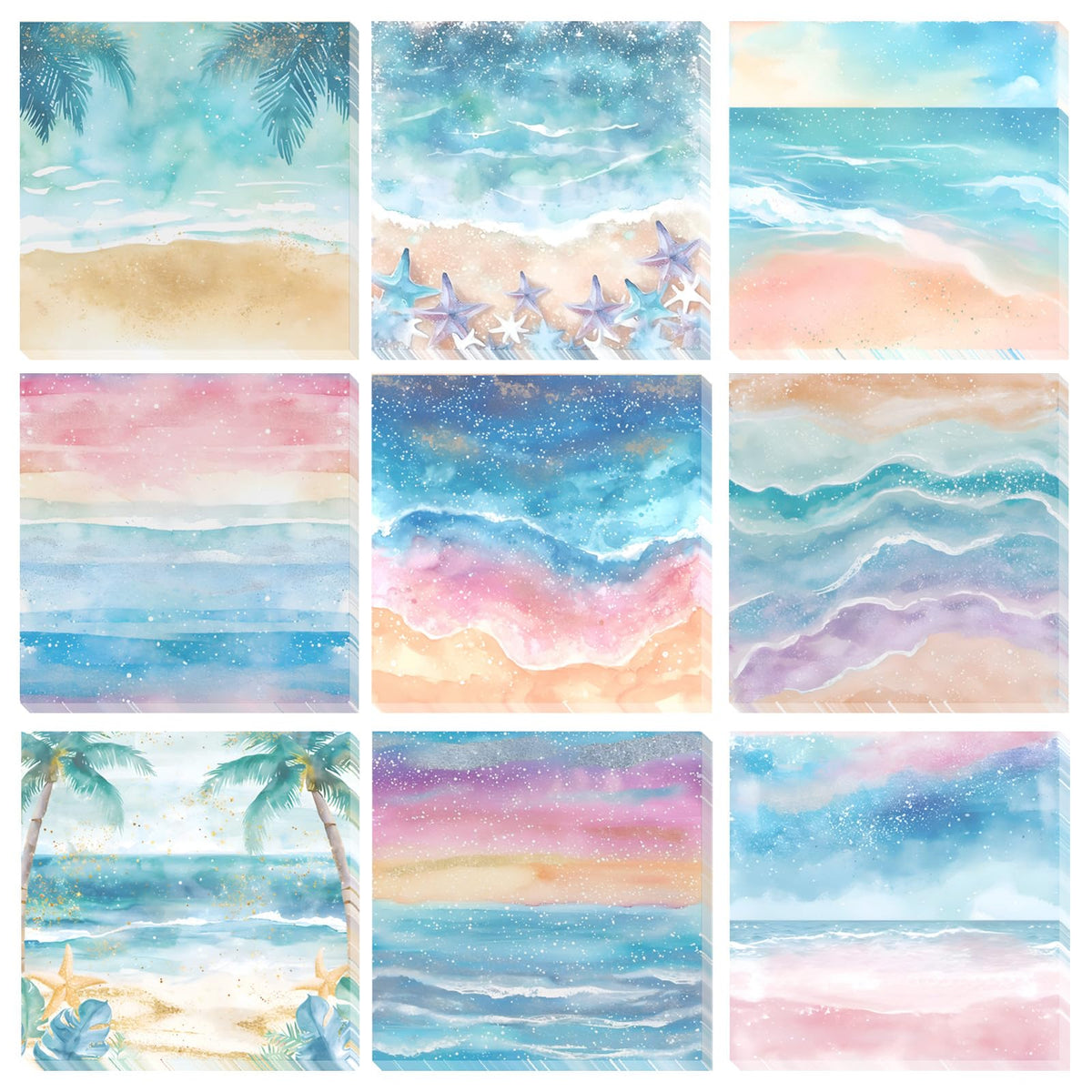 9 Dreamy Pastel Gradient Sticky Notes - Self-Adhesive Note Pads & Memo Notes for School
