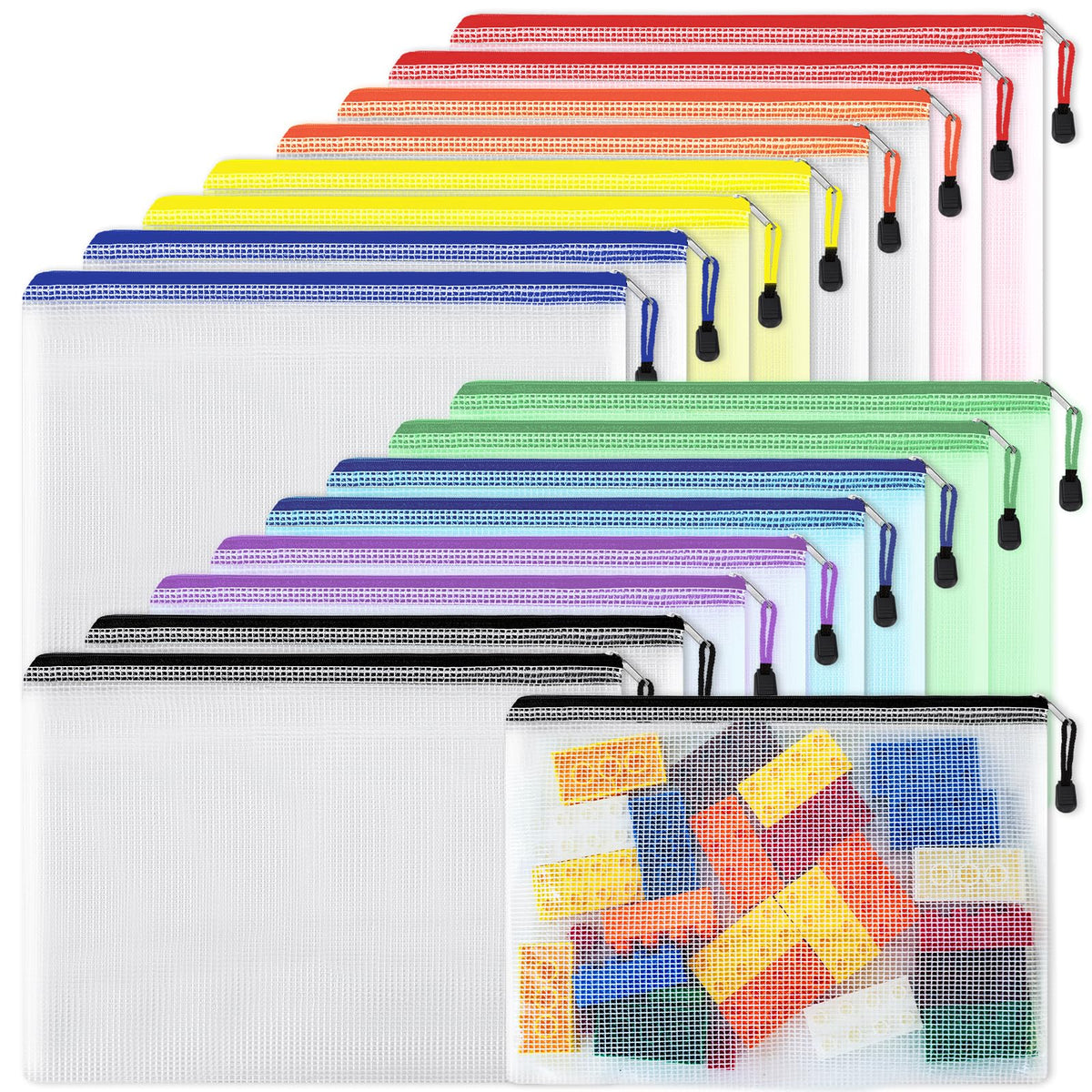 EOOUT 24pcs Mesh Zipper Pouch Bags, for Organizing Storage, Waterproof Zipper Pouches