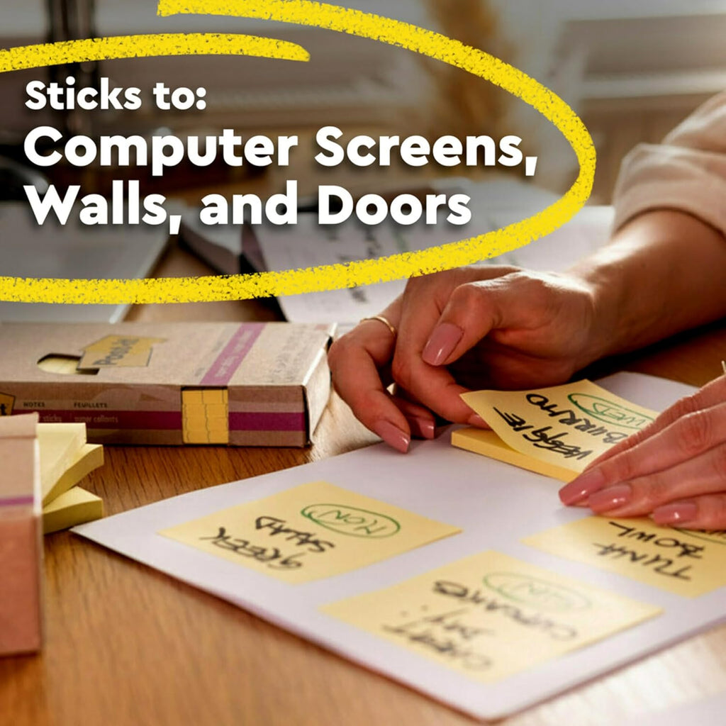 Post-it 100% Recycled Super Sticky Notes, 3 x 3 in, Canary Yellow, 12 Pads
