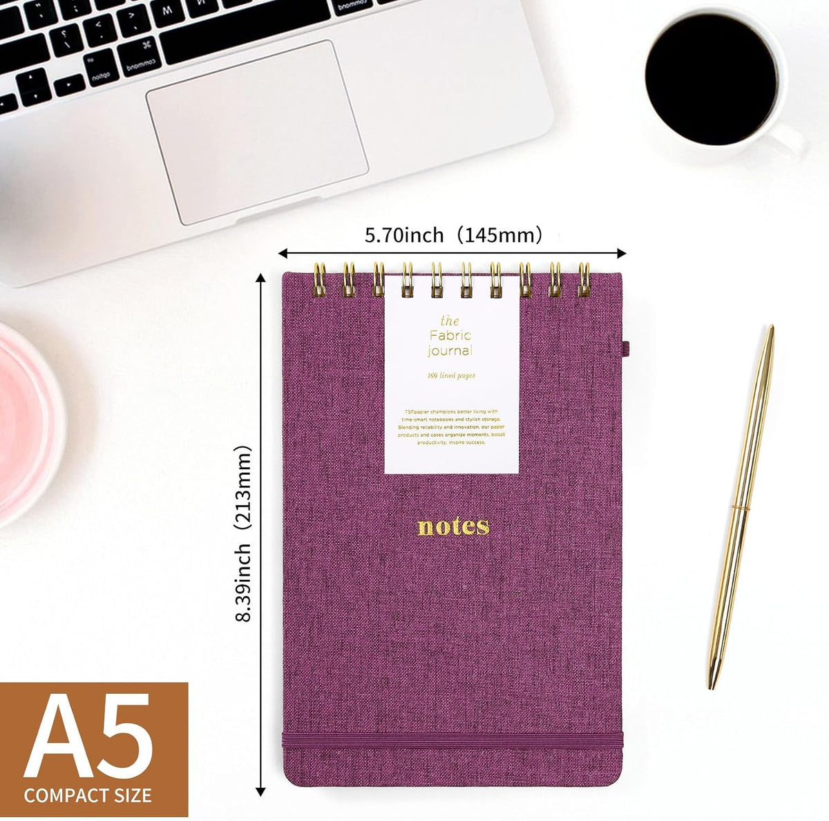 A5 Top Spiral Notebook, Fabric Hardcover College Ruled Journal