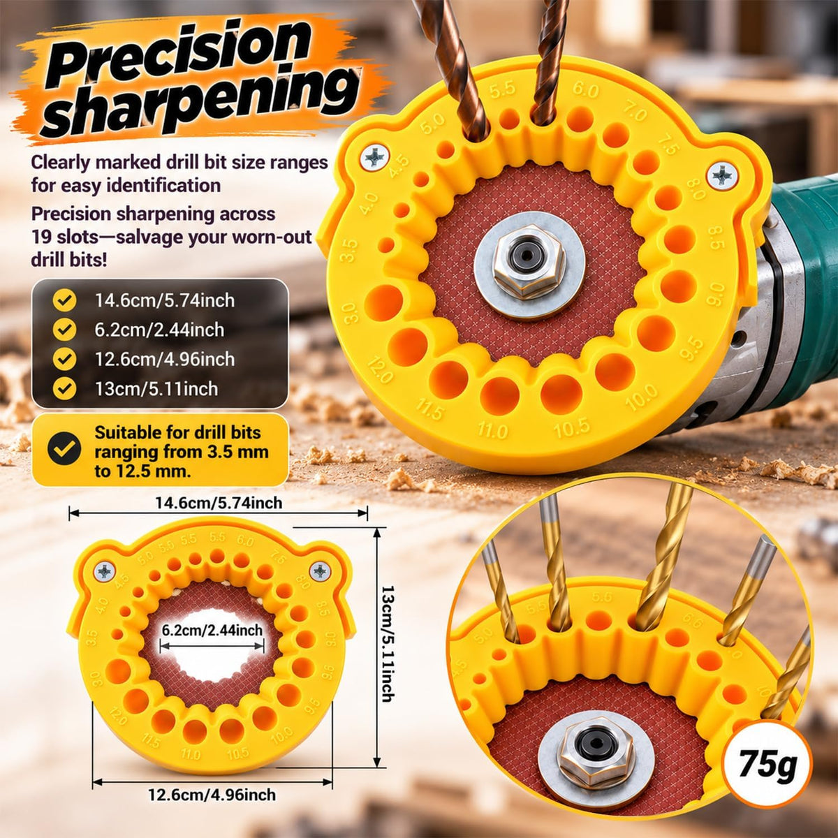 2 Pcs Drill Bit Sharpener Attachment for 3.5-12.5mm Bits