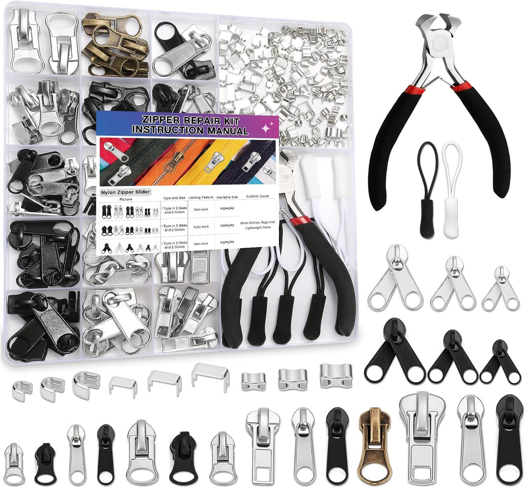 MAPVOLUT 280-Piece Universal Zipper Repair Kit - Fix Jackets, Luggage