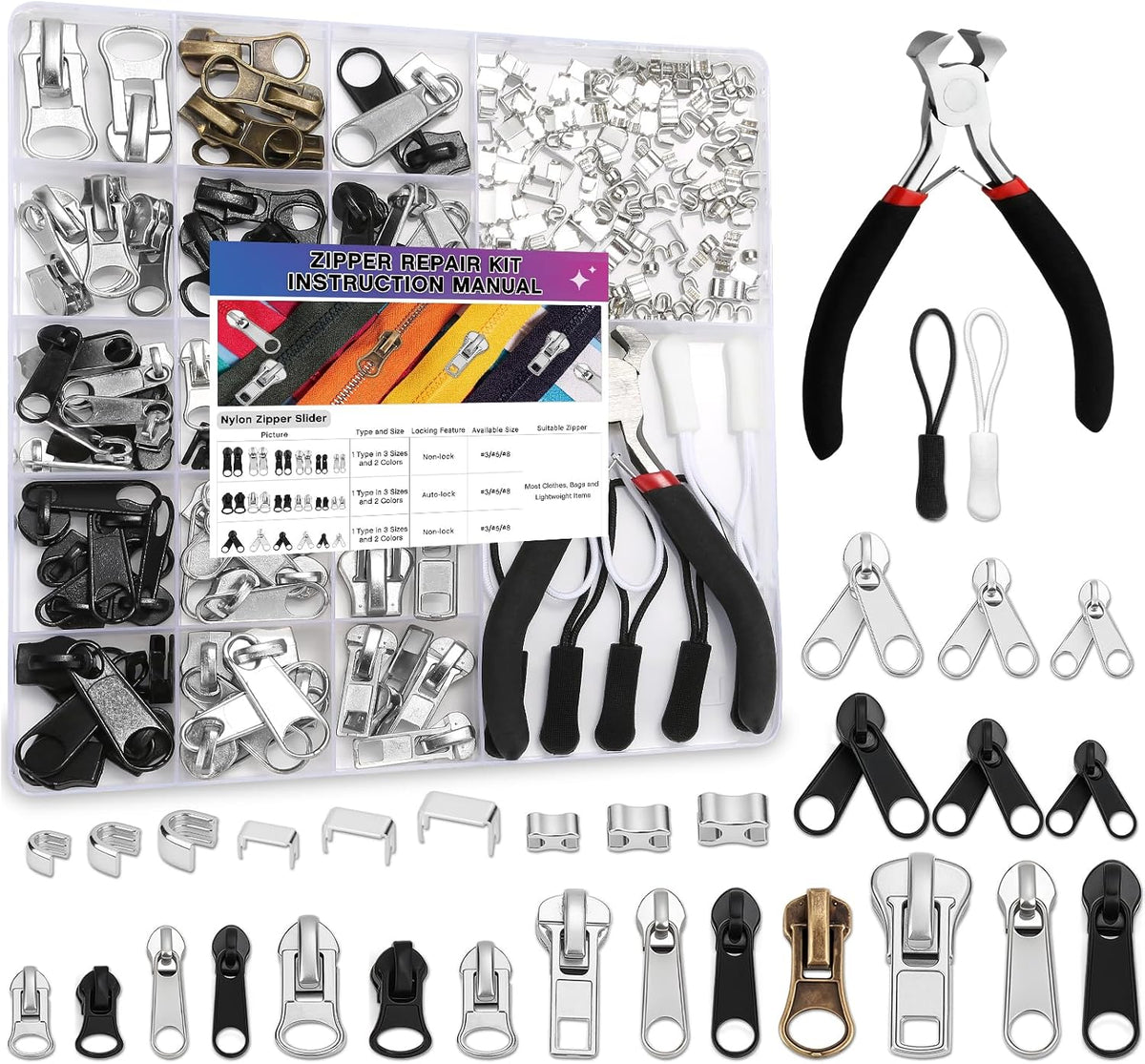 MAPVOLUT 280-Piece Universal Zipper Repair Kit - Fix Jackets, Luggage