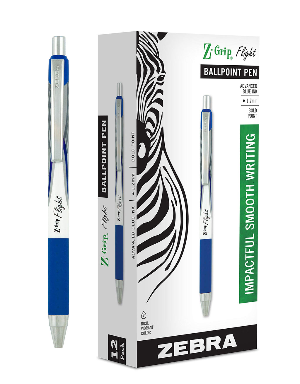 Zebra Pen Z-Grip Flight Retractable Ballpoint Pen, Blue Ink, 1.2mm, 12-Pack