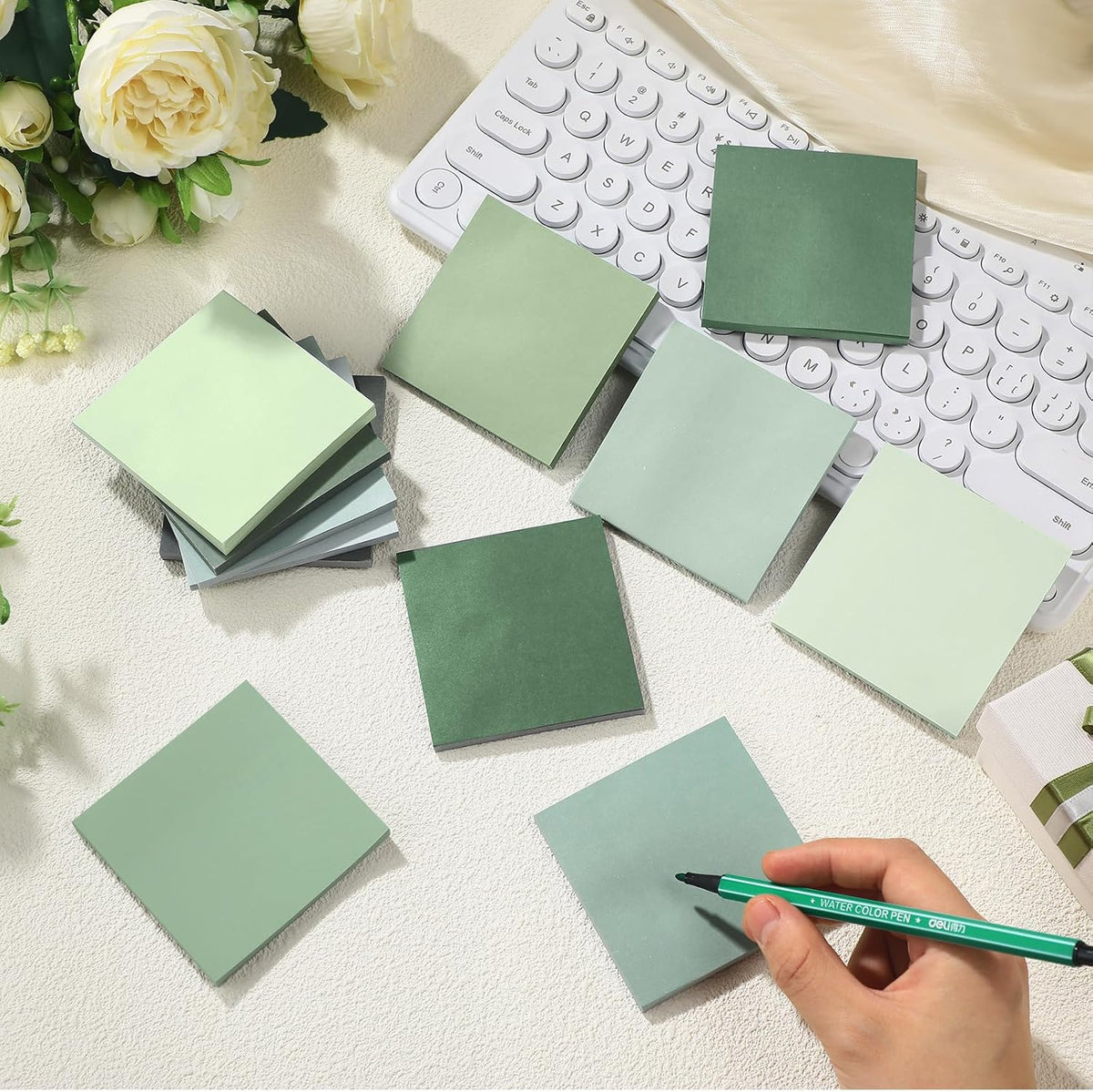 12 Pcs 24 Pcs Sage Green Sticky Notes 3 x 3 Inches, No Lined