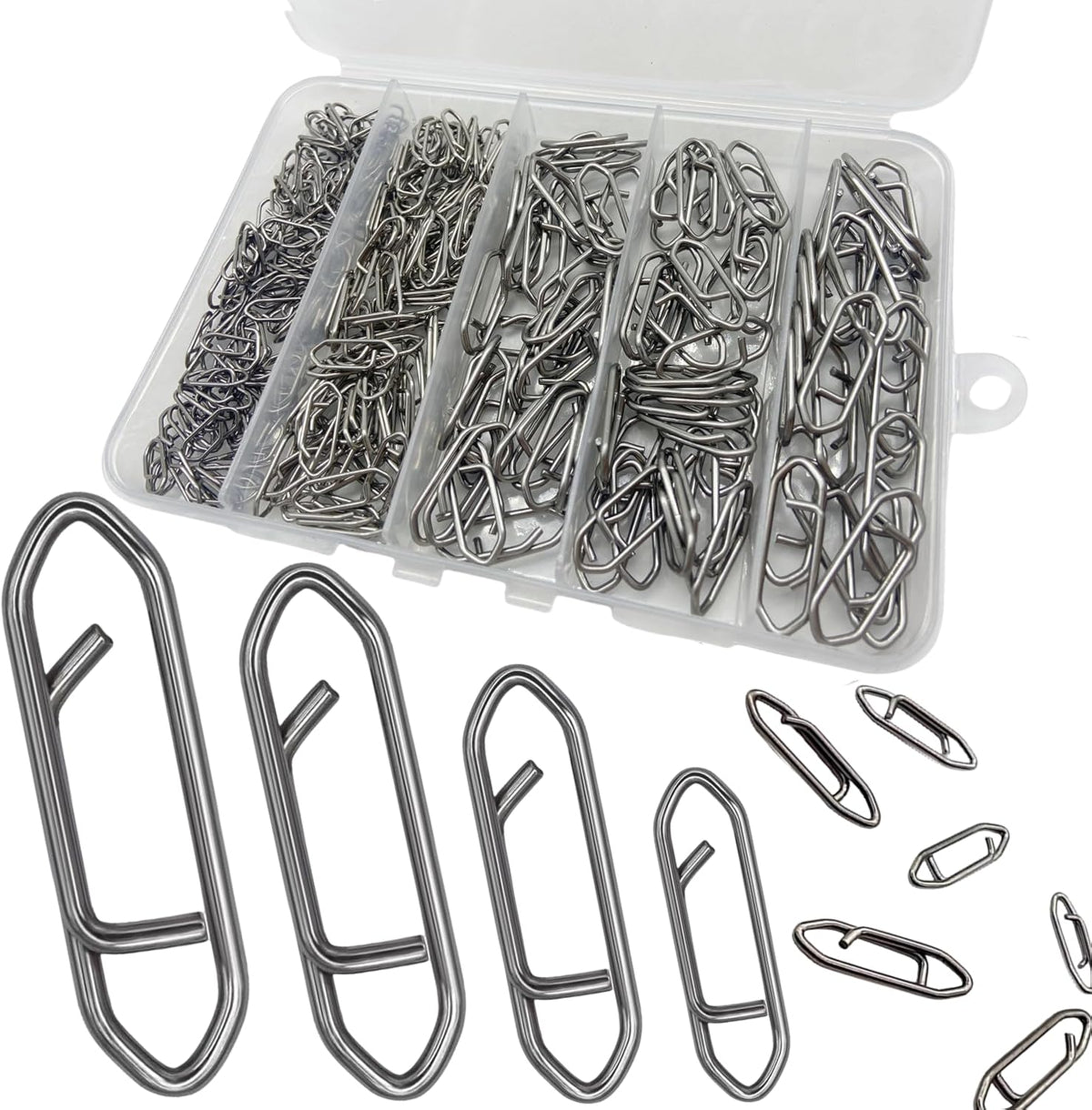 280Pcs/Box Stainless Steel Fishing Power Speed Clips (SS:100Pcs,S:100Pcs,M:60Pcs