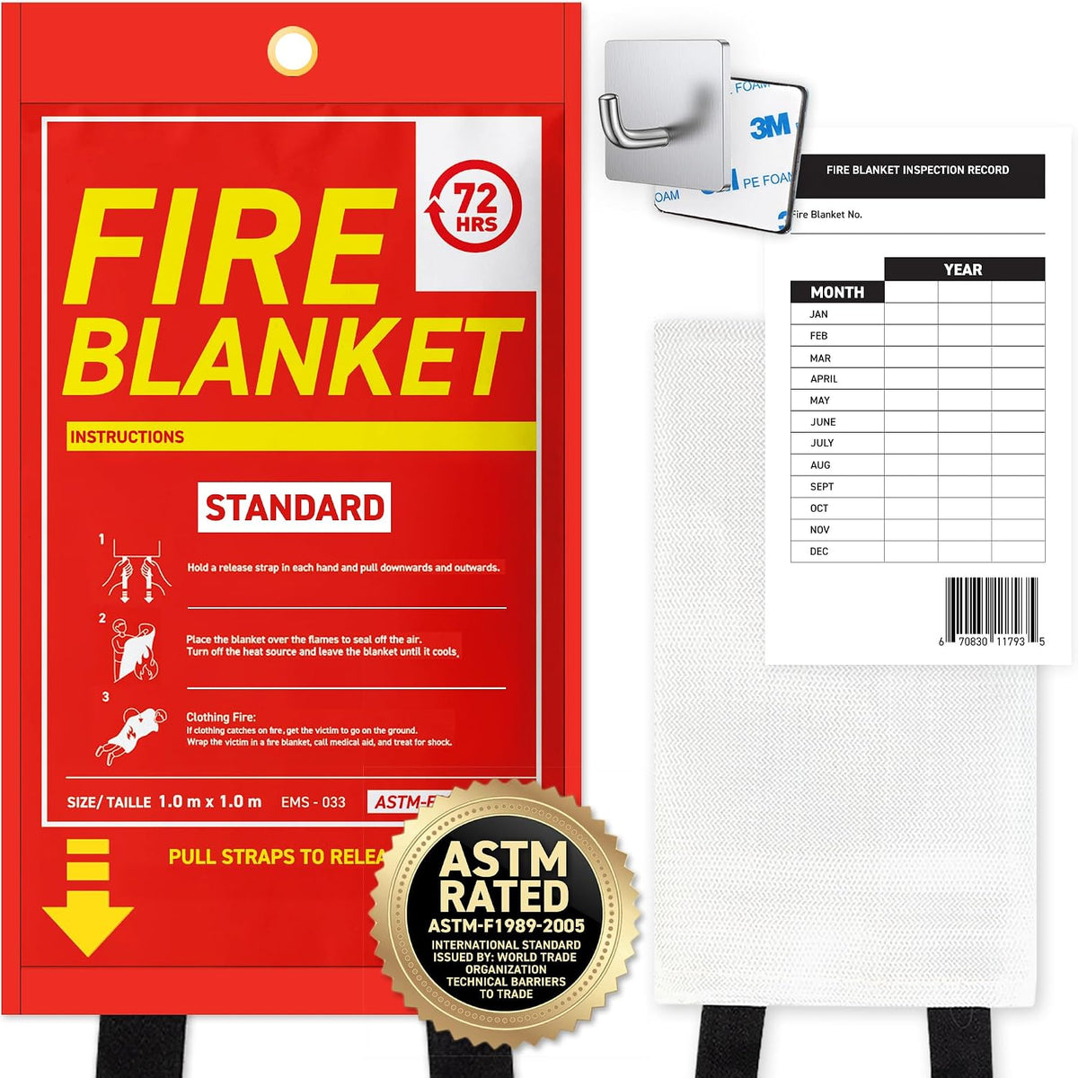 72 HRS Emergency Fire Blanket, Fiberglass Fire Blanket, 40 × 40 in