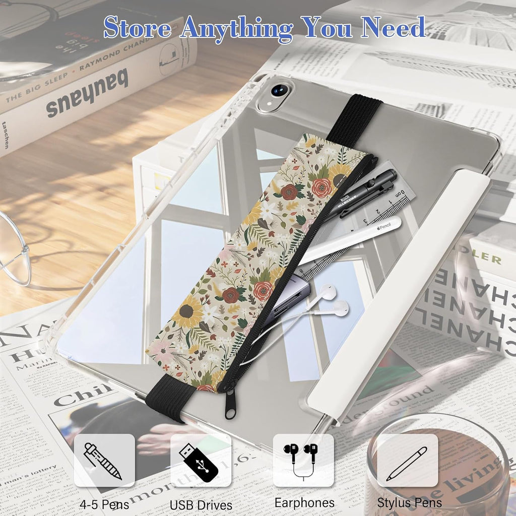 4 Pack Elastic Pen Holder for Notebook, Prints Pen Pouch with Elastic Band and Zipper