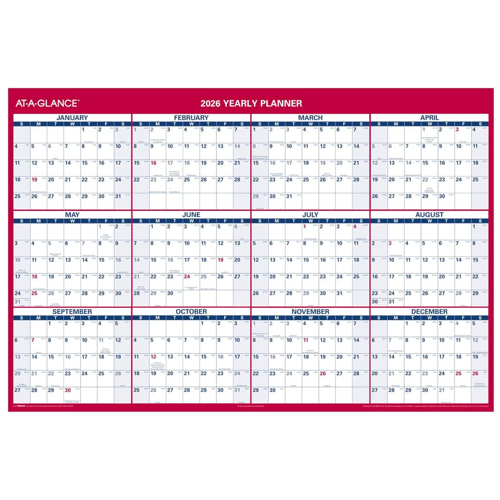 AT-A-GLANCE 2027 Erasable Calendar, Dry Erase Wall Planner, 12" x 16"