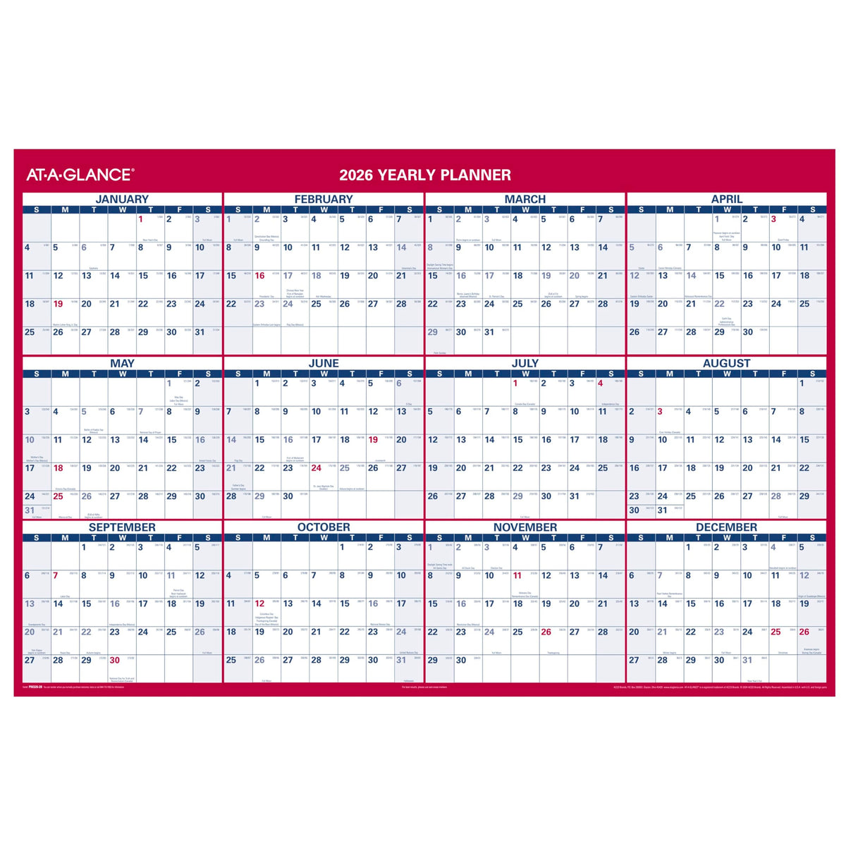 AT-A-GLANCE 2027 Erasable Calendar, Dry Erase Wall Planner, 12" x 16"