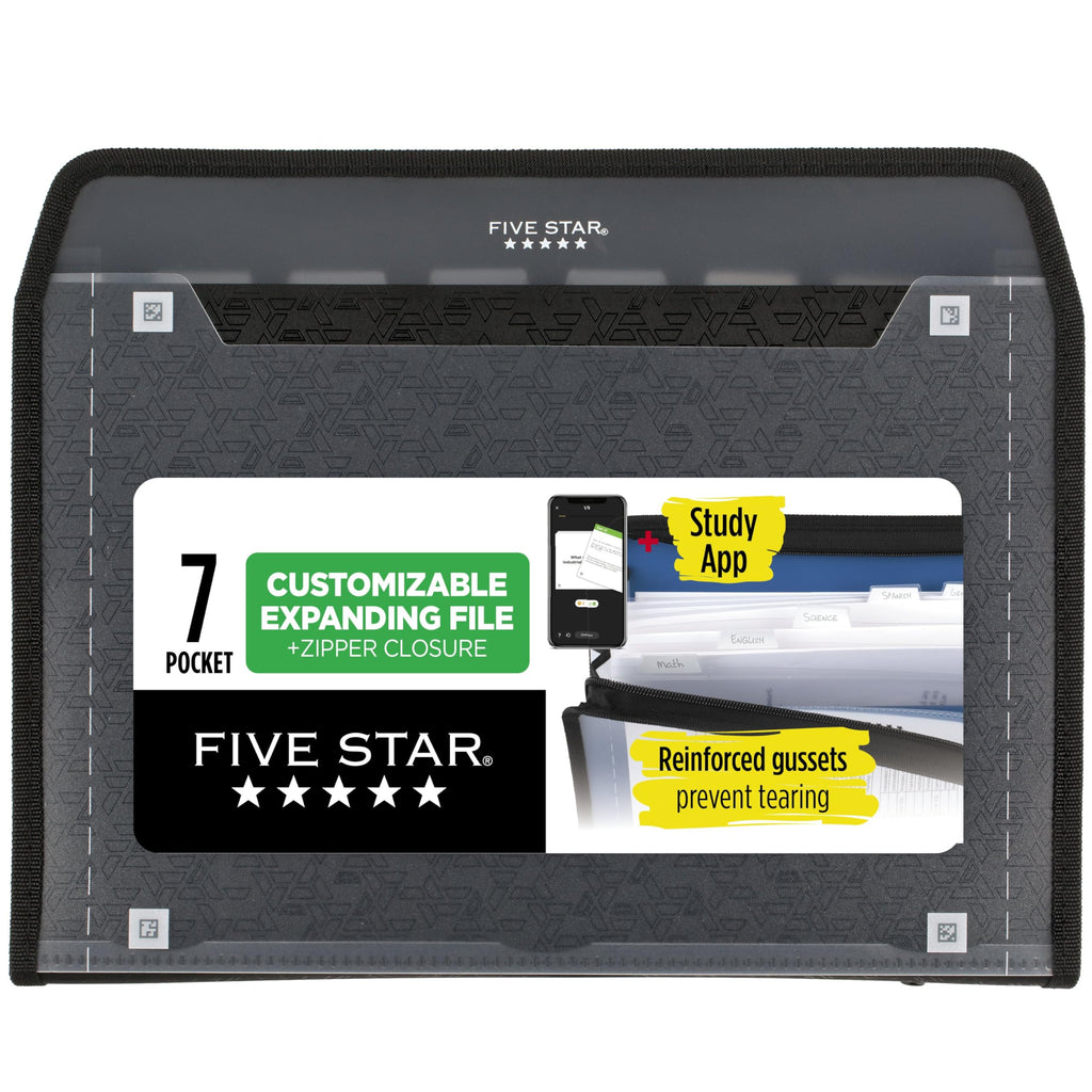 Five Star Expanding File Organizer + Study App, 7-Pocket Accordian File Organizer