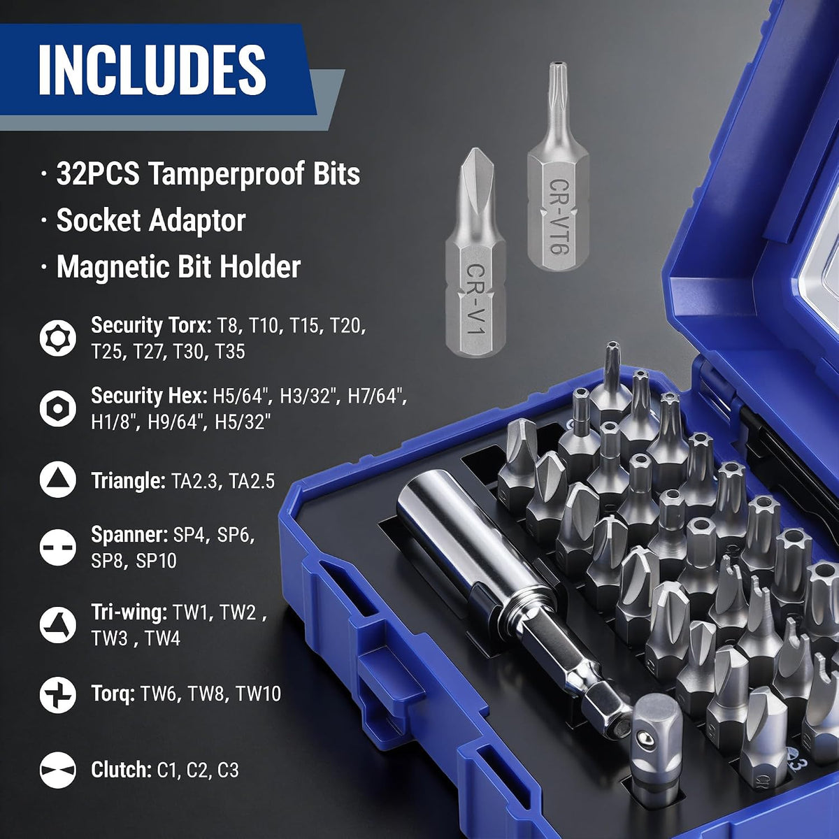 WORKPRO Security Bit Set, 32PCS Tamper Proof Screwdriver Bit Set