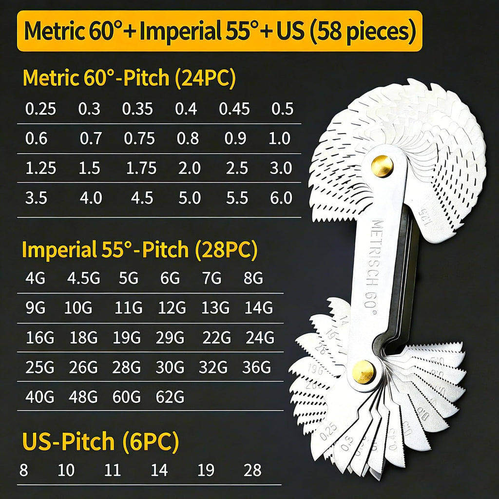 Thread Gauge Metric & Imperial & US Screw Gauge SAE Whitworth 55 Degree & Metric 60