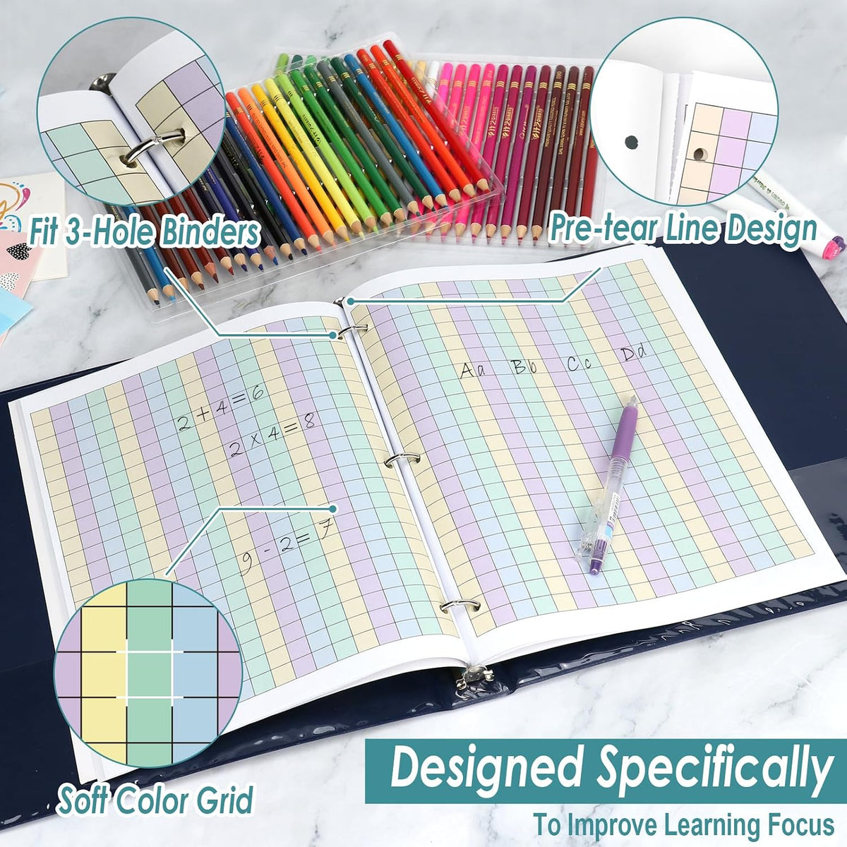 2 Pack Colored Graph Paper Notebook 8.5"x 11" Large Square Graph Paper for 3 Ring Binder