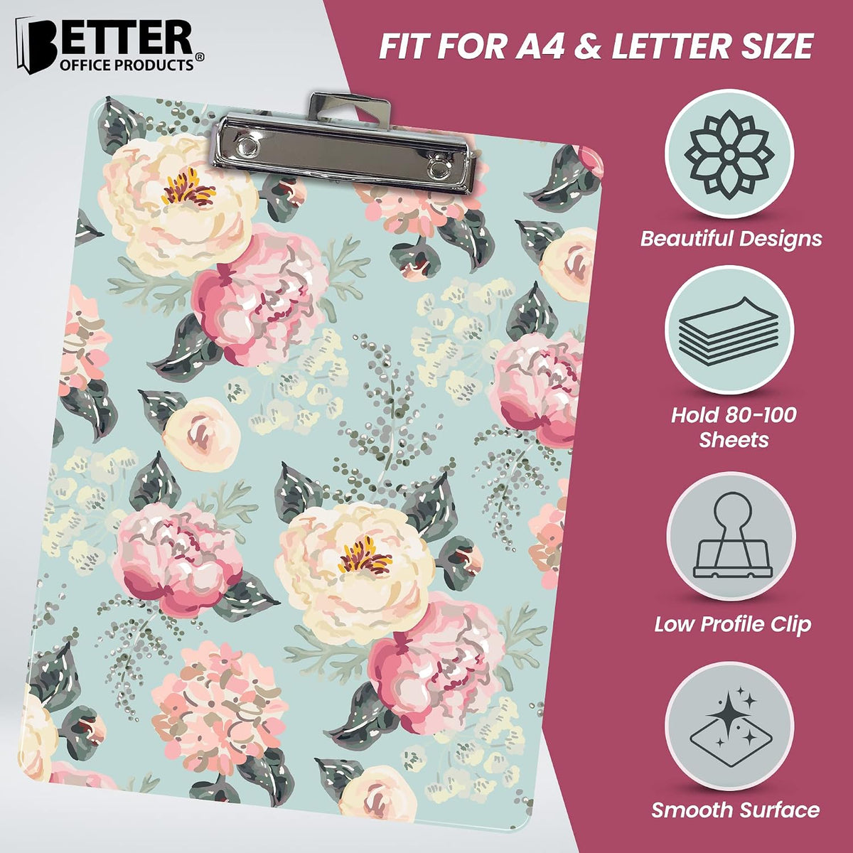 Better Office Products Fashion Clipboard (2 Pack), A4 Letter Size, 12.5" x 9"