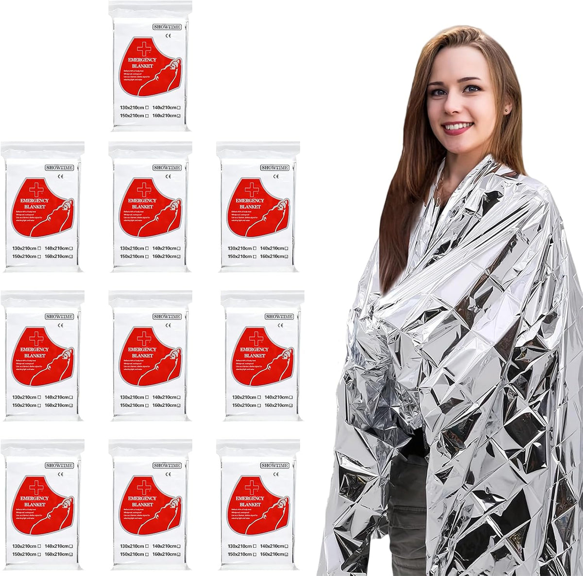 10 Pack Emergency Mylar Thermal Blankets - 84"x52" Durable Space Blankets for First Aid
