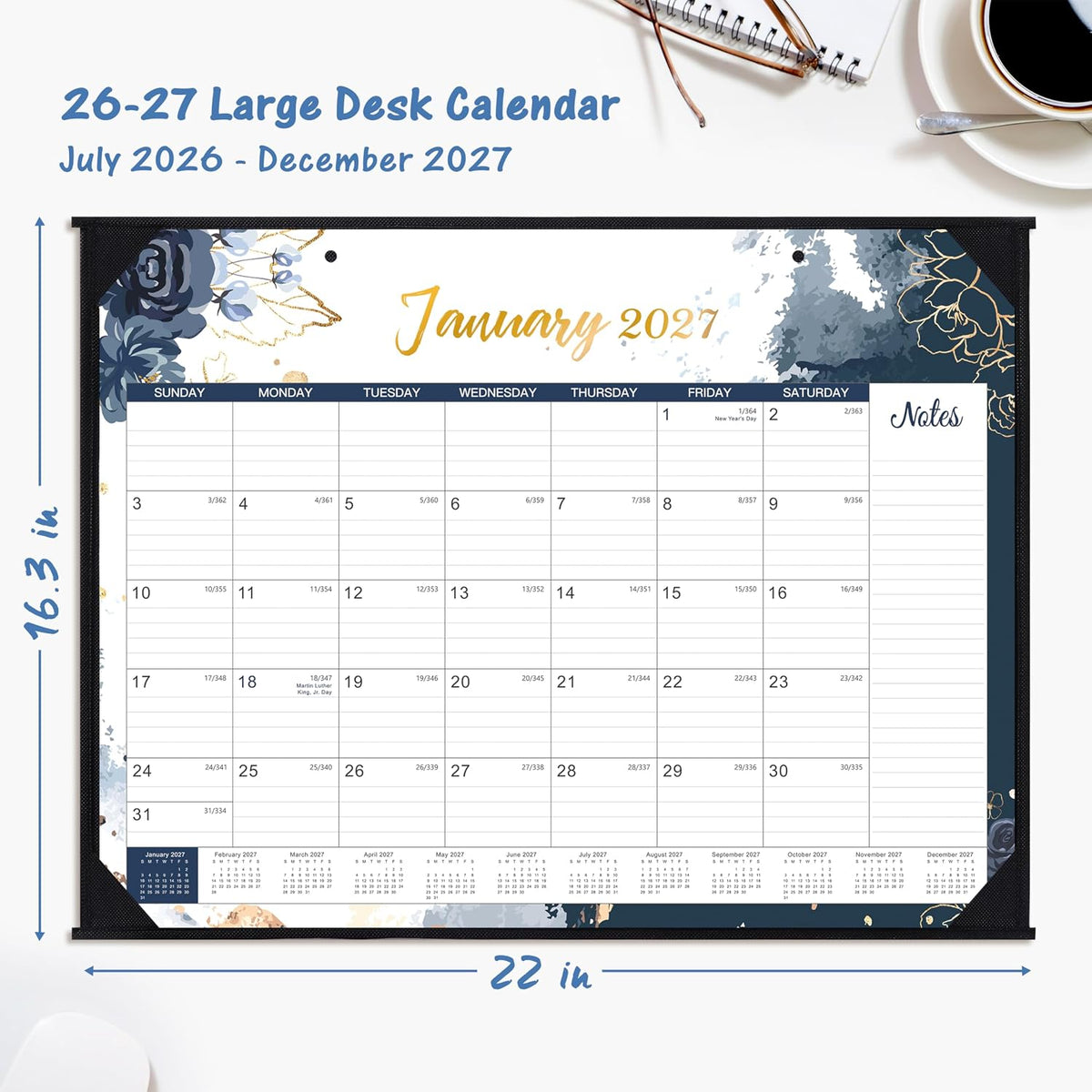 2027 Large Desk Calendar, July 2026 - December 2027, 18 Month Desk Calendar