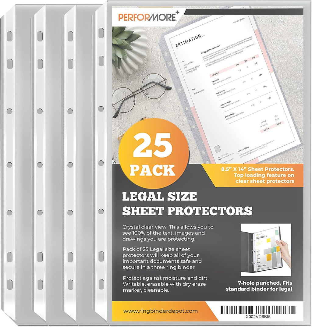 Legal Size Sheet Protectors 8.5x14 for 3 Ring Binder, 25 Pack Heavy Duty