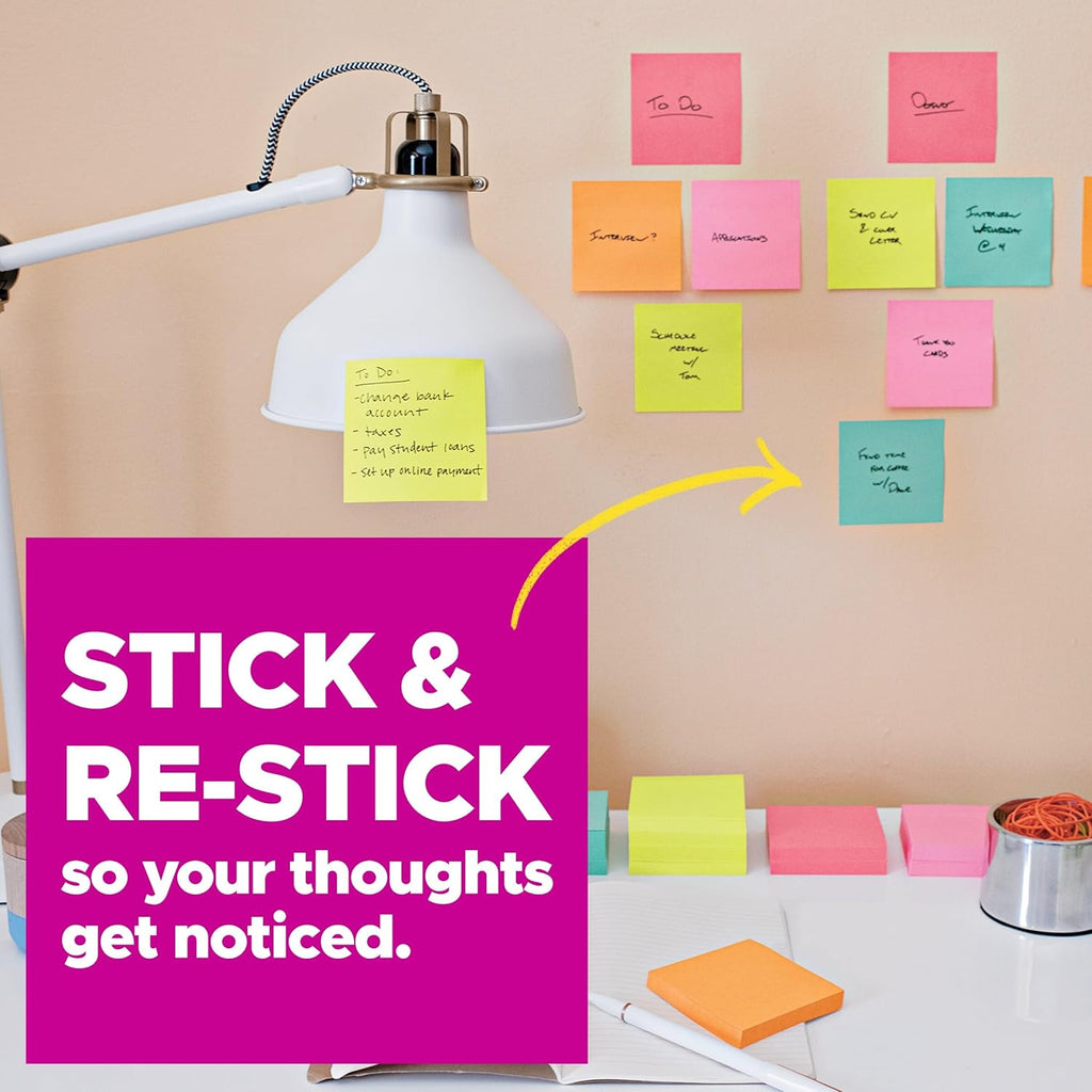 Post-it Super Sticky Notes, 2 in x 2 in, 10 Pads, 2X Sticking Power, Canary Yellow
