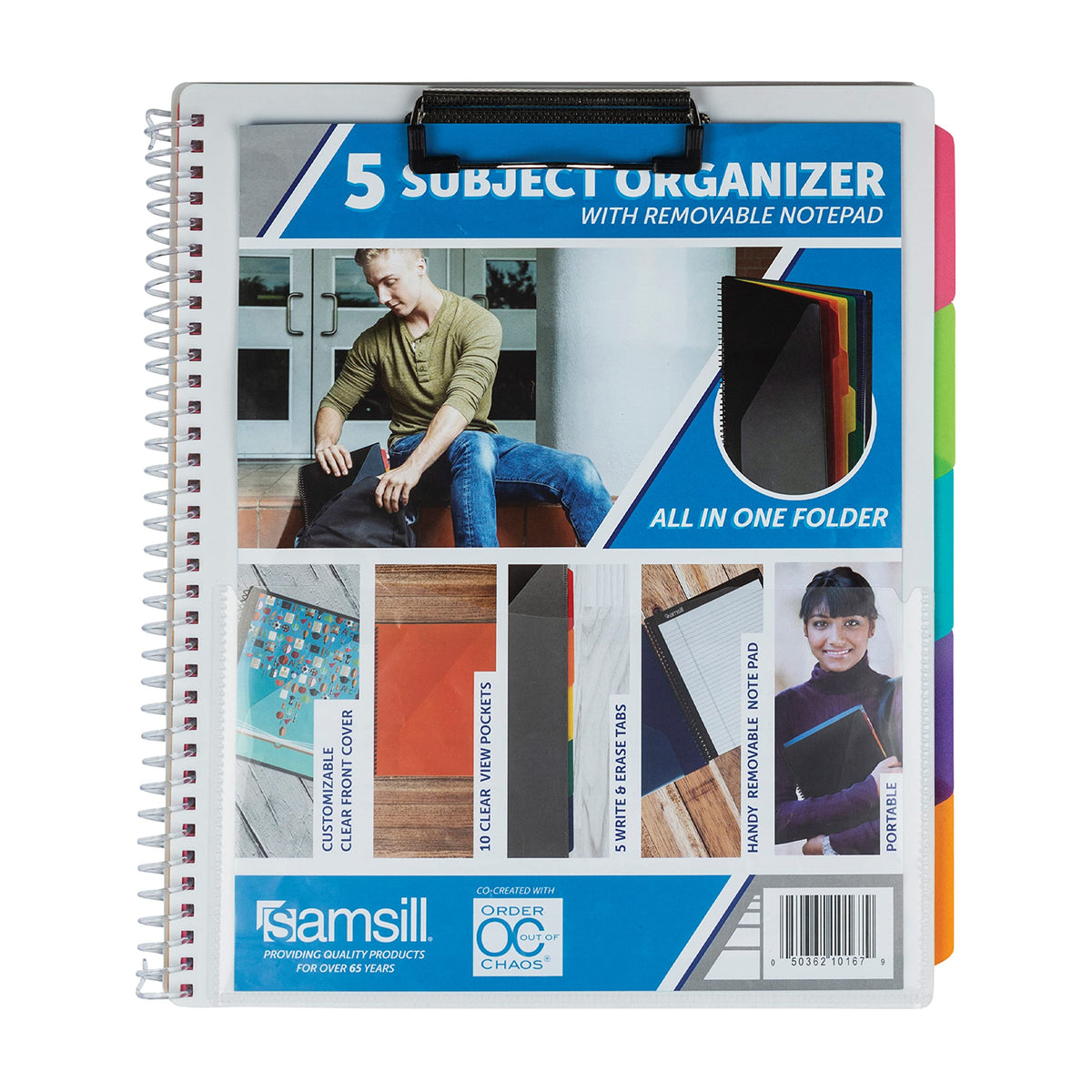 Samsill Spiral Folder Organizer - 5 Dividers & 10 Pockets with Notepad & Clipboard
