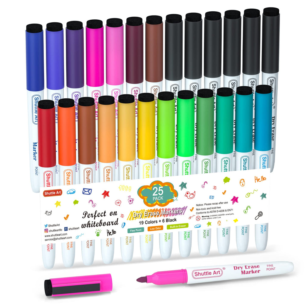 Shuttle Art Magnetic Whiteboard Markers, 20 Pieces Fine Tip and Eraser