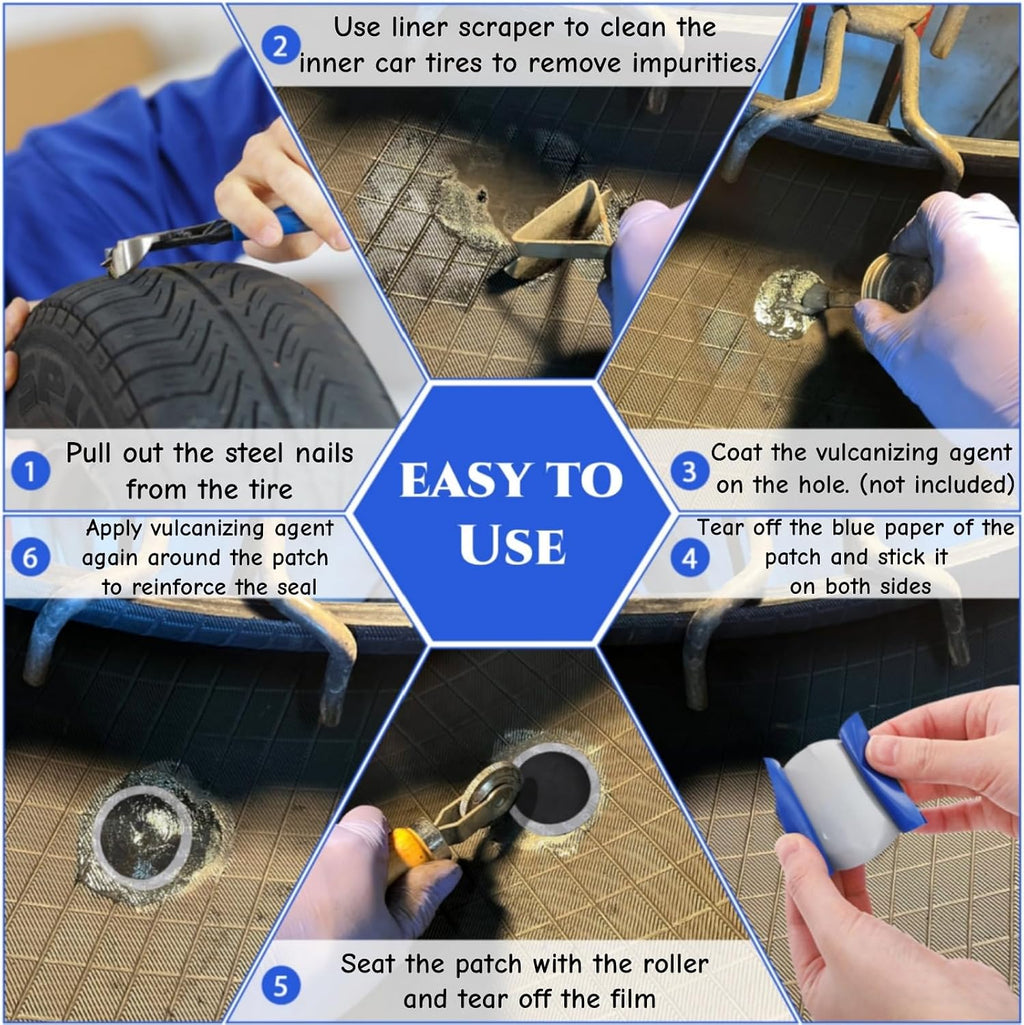 80 Pack 58mm Round Tire Repair Patch, Glue Not Included