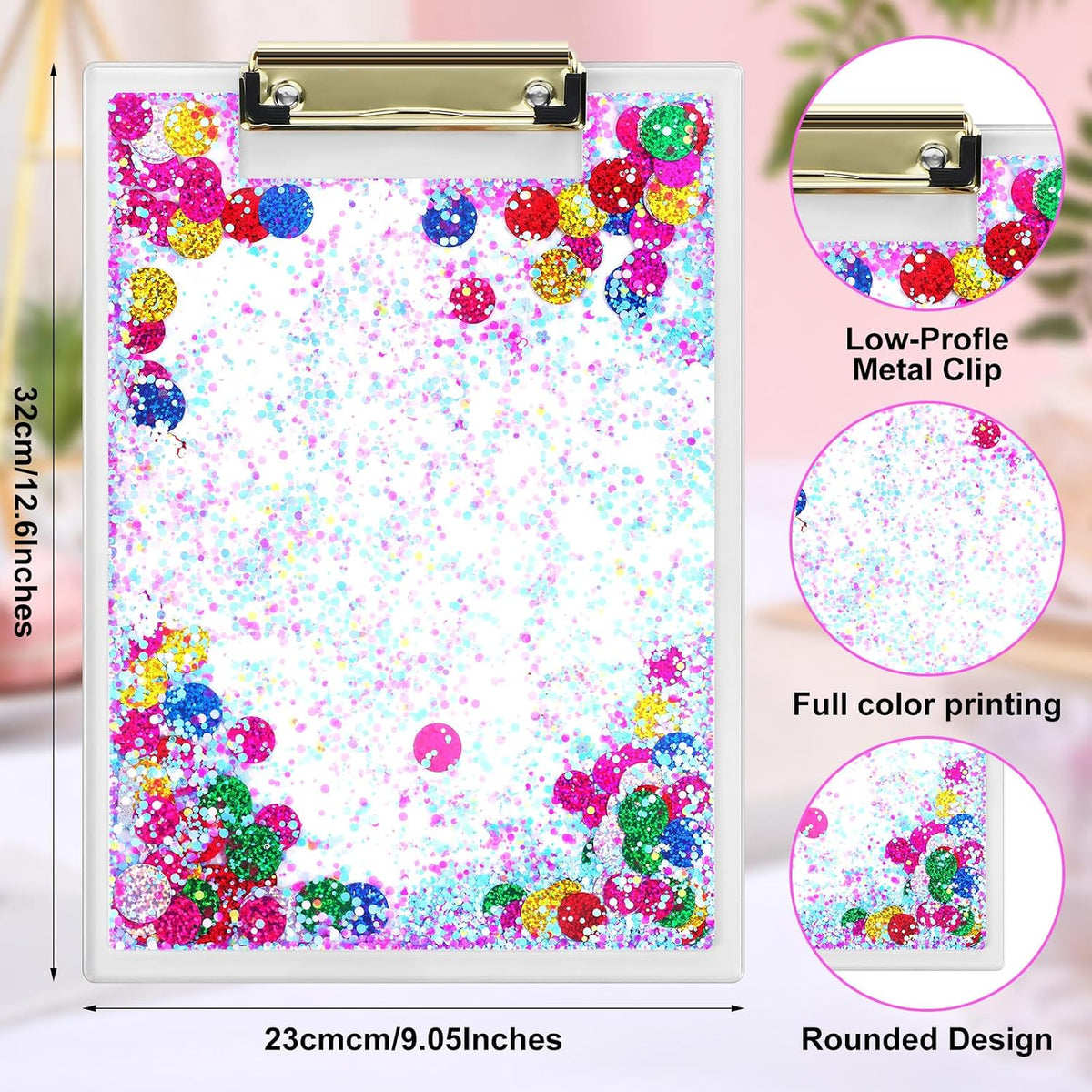 Seajan Glitter Acrylic Clipboard 12.6 x 9 Inches Confetti Acrylic Clipboard
