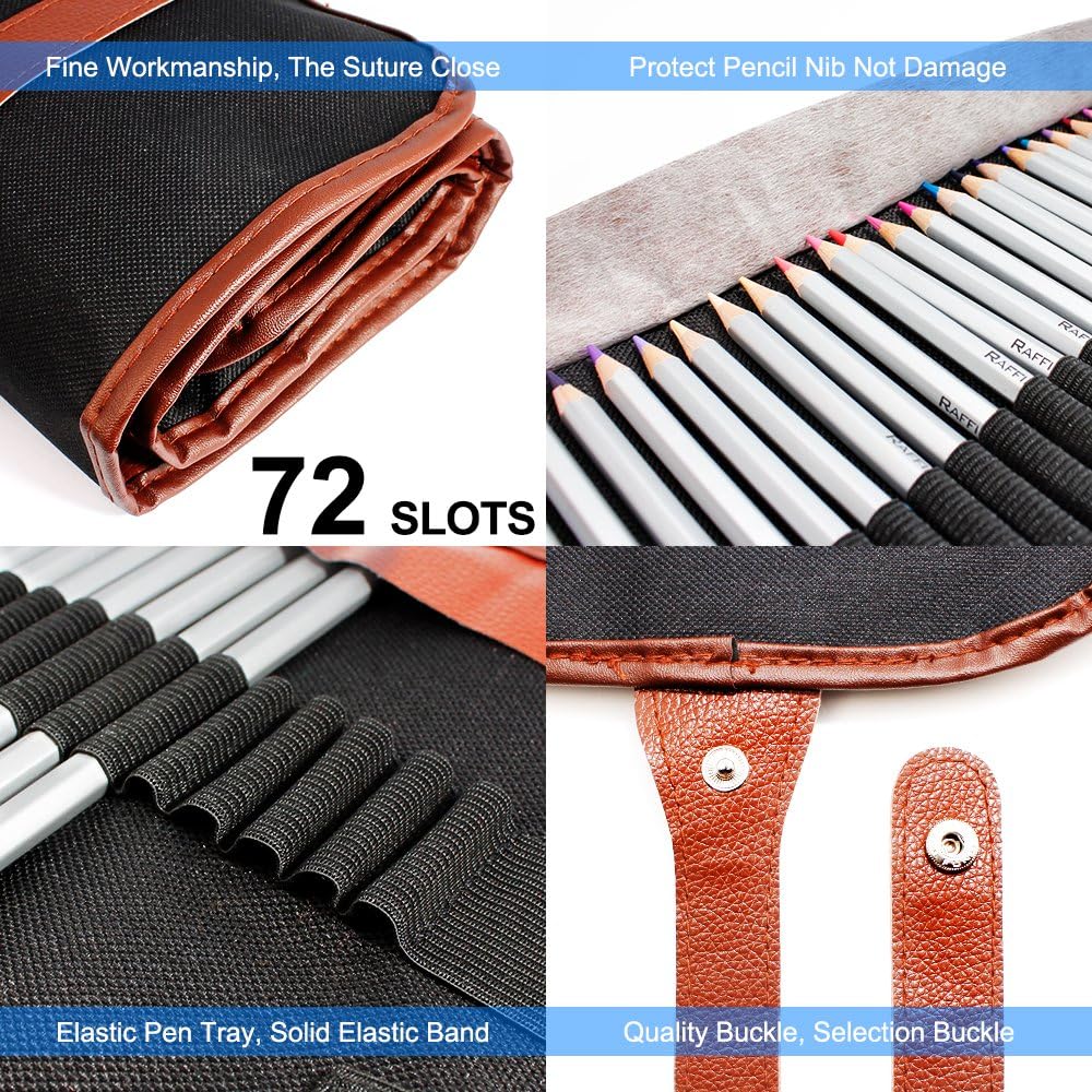 2 Pack Colored Pencils Roll, SENHAI 48 Slot+ 72 Slot Canvas Pencil Organizer Bag/Wrap