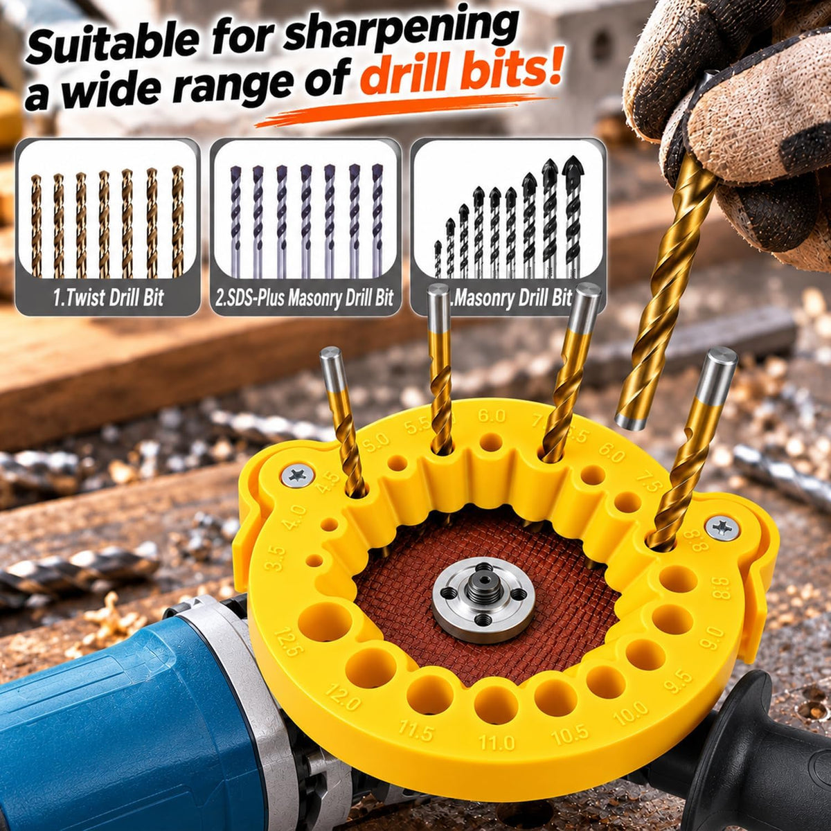 2 Pcs Drill Bit Sharpener Attachment for 3.5-12.5mm Bits